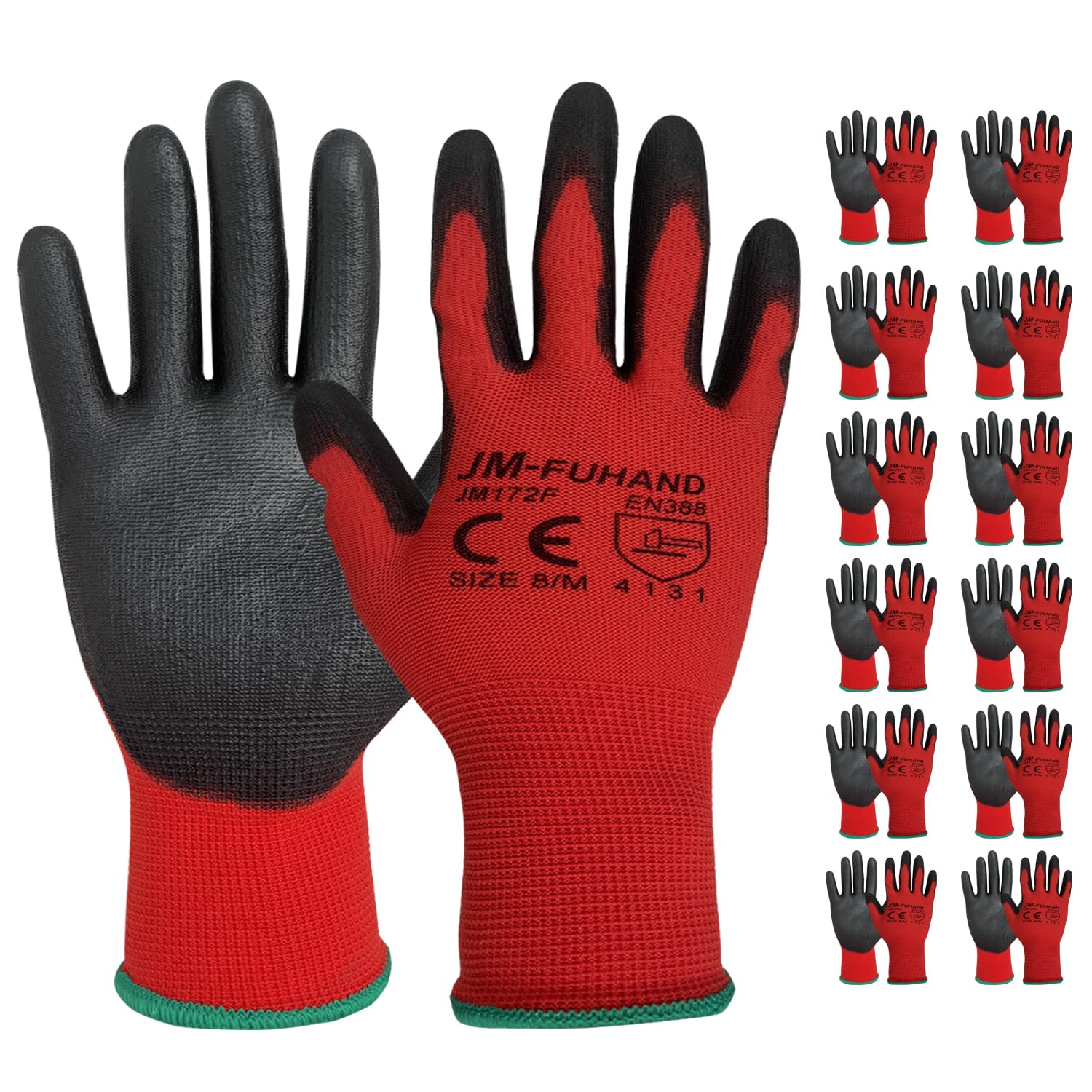 Ultra-Thin PU Coated Safety Work Gloves - 12 Pairs for Men & Women - Non-Slip Grip for Precision Work - Light Duty Protection - Red Small - Perfect for Mechanics, Assembly Line Work & DIY Projects