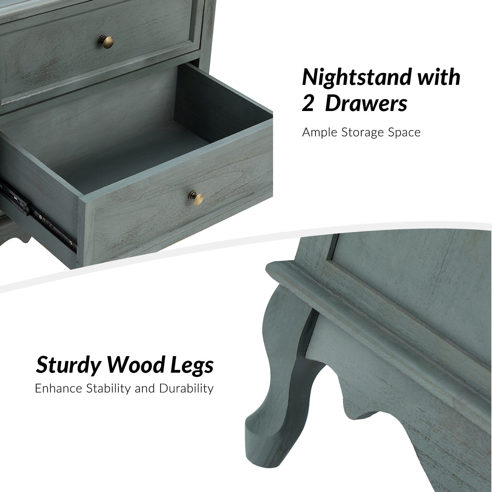 Galatea 24 Inch Tall 2-Drawer Nightstand Chest - Modern Bedside Table with Optional Styles for Bedroom, Living Room, or Office Storage