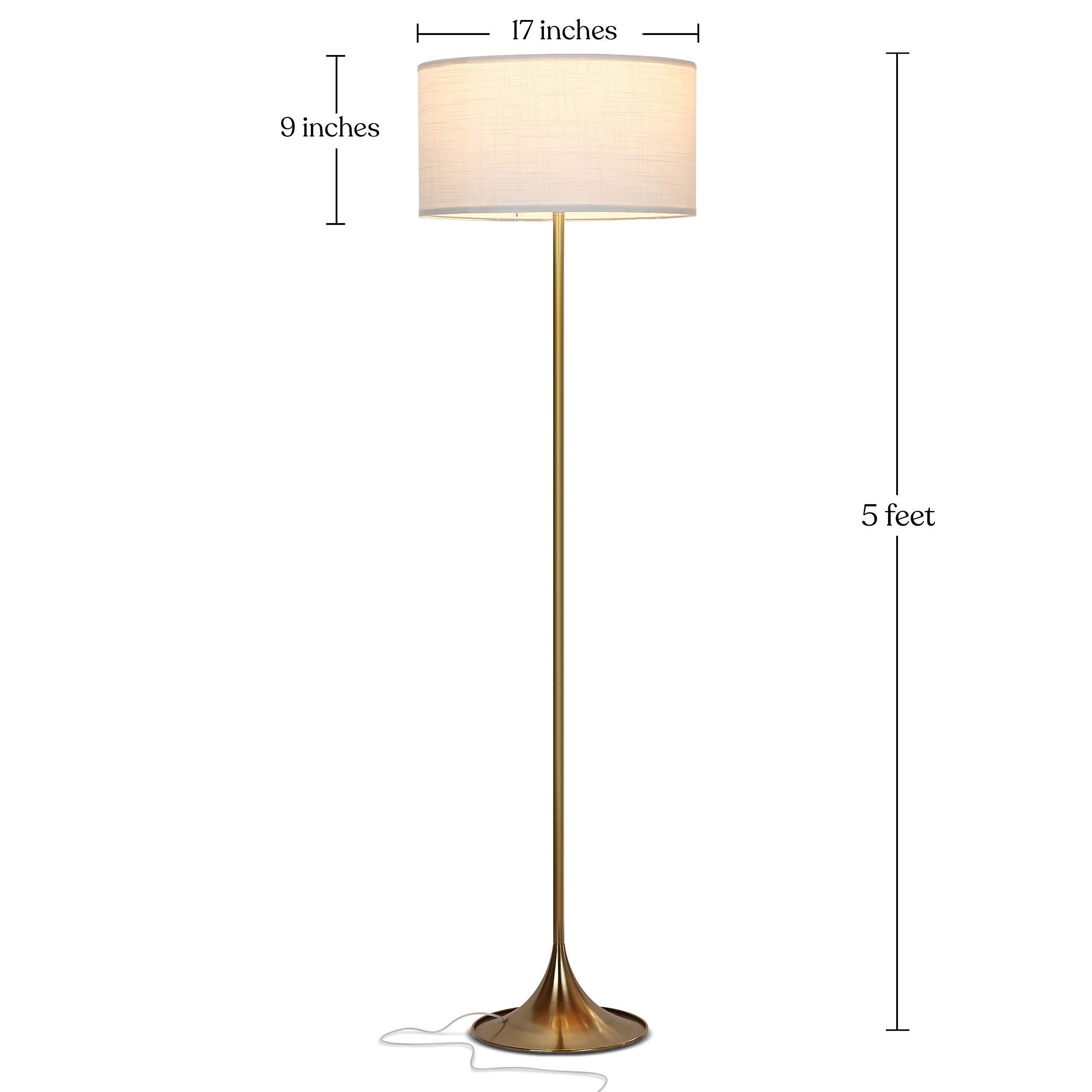 Brightech Quinn LED Floor Lamp - Modern Mid-Century Standing Lamp for Living Room, Bedroom & Office - Adjustable Tall Lamp with Heavy Base for Reading & Décor - Brass/Gold Finish - Perfect for Home Lighting & Workspace Illumination