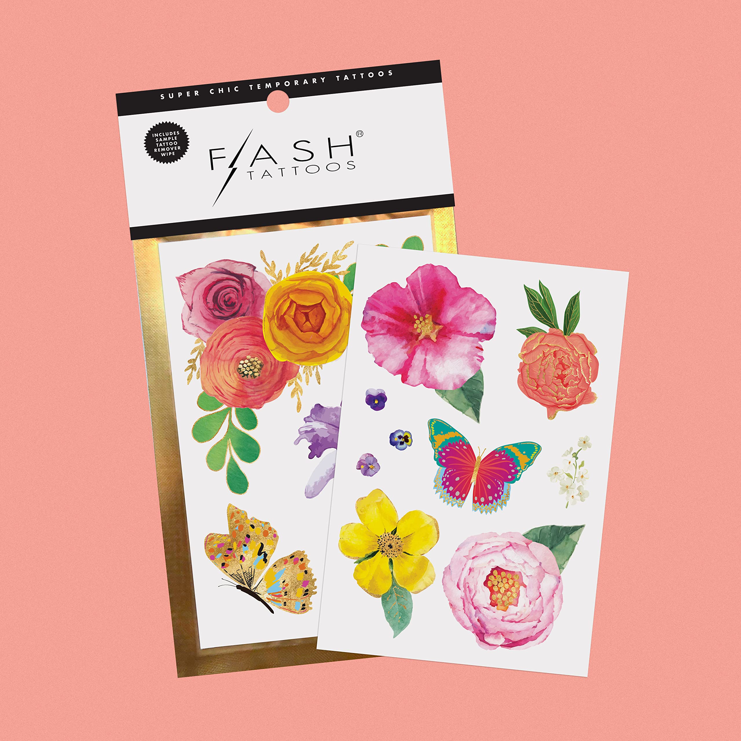 Premium Metallic Temporary Tattoos - 2 Mini Sheets with 9+ Waterproof Foil Tattoos (Flower, Butterfly & Neon Designs) | Perfect for Parties, Festivals & Body Art