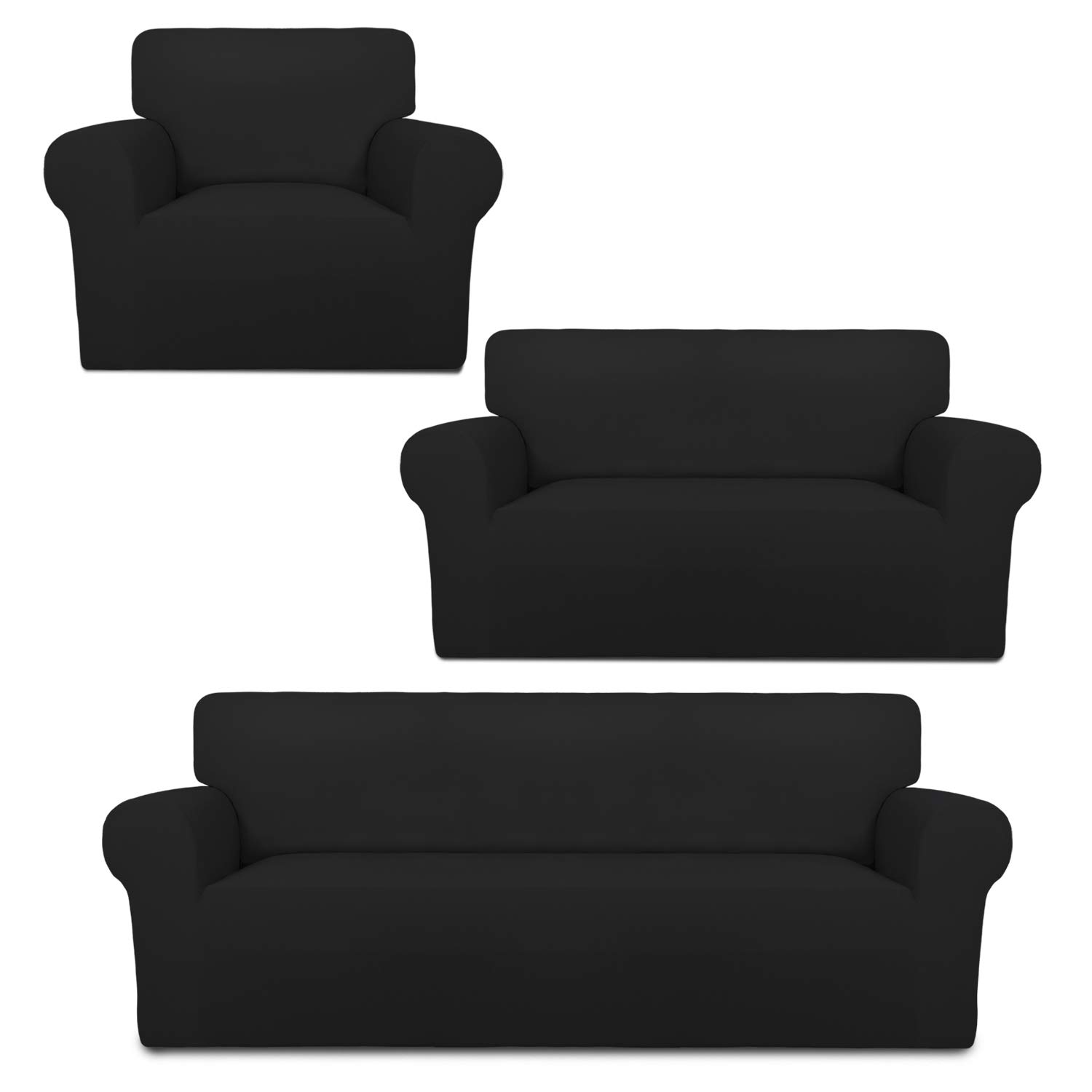 PureFit Chair Loveseat Sofa Slipcover Set - Soft Fleece Couch Cover for Furniture Protection (Black) | Perfect for Living Room, Bedroom & Home Decor
