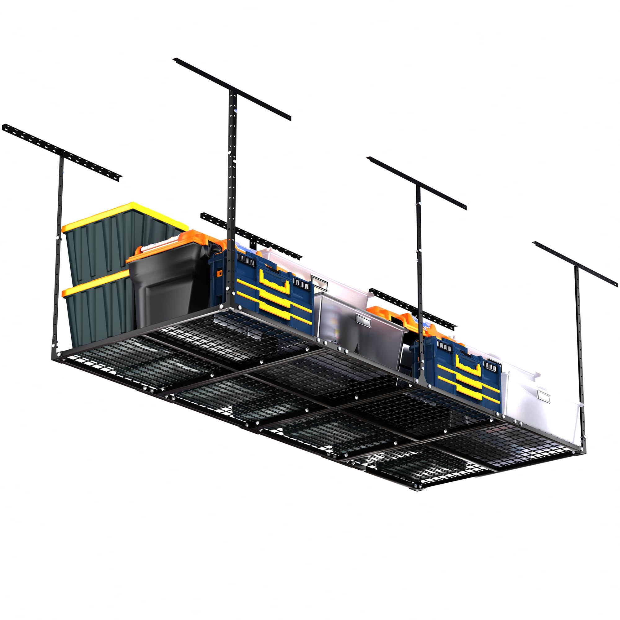 3 x 8FT Heavy Duty Overhead Garage Storage Rack - Adjustable Ceiling Shelving System with 600lbs Capacity - Perfect for Garage Organization, Seasonal Items & Sports Equipment Storage (Black)