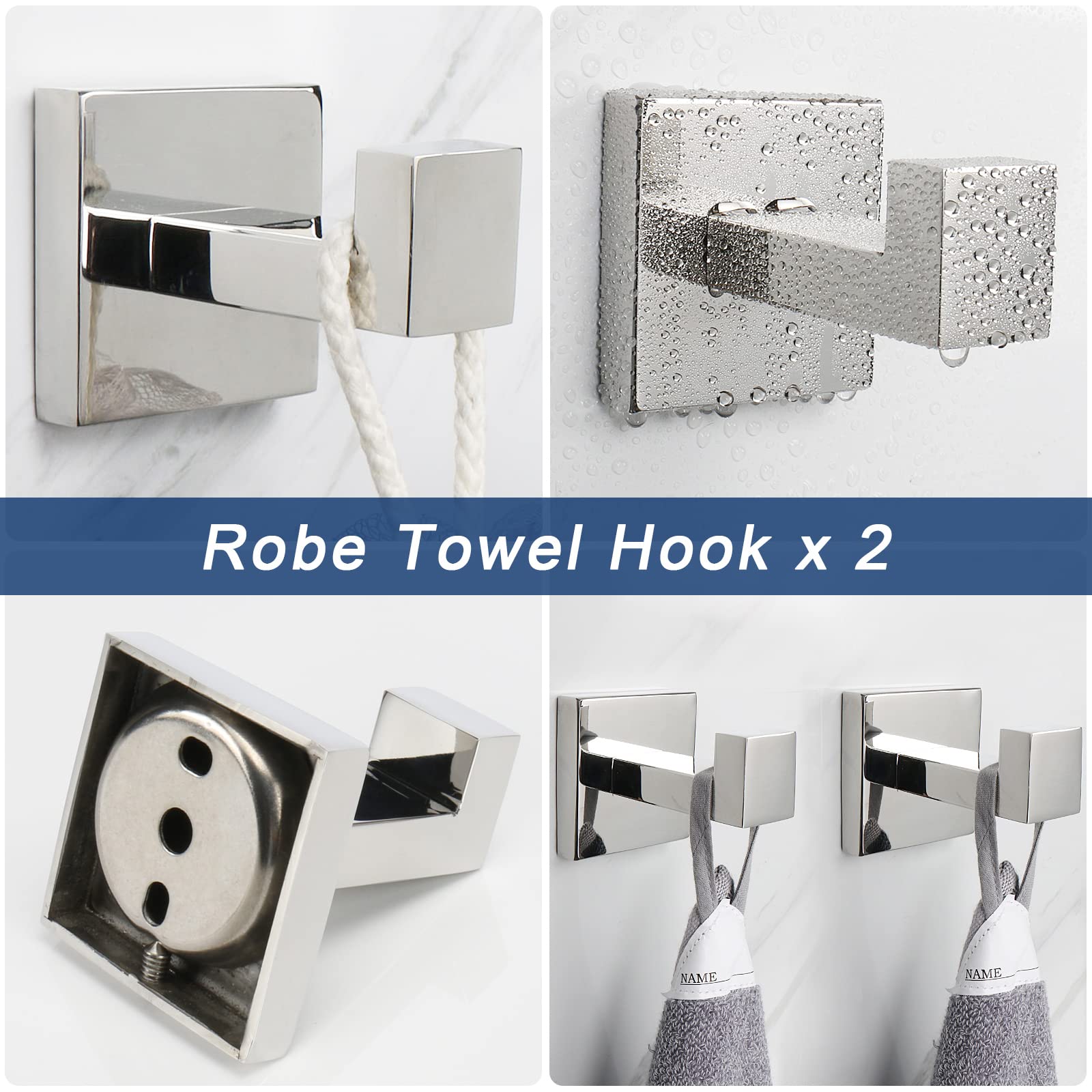 NearMoon 5-Piece Bathroom Hardware Set - 304 Stainless Steel Square Towel Rack Kit with 24