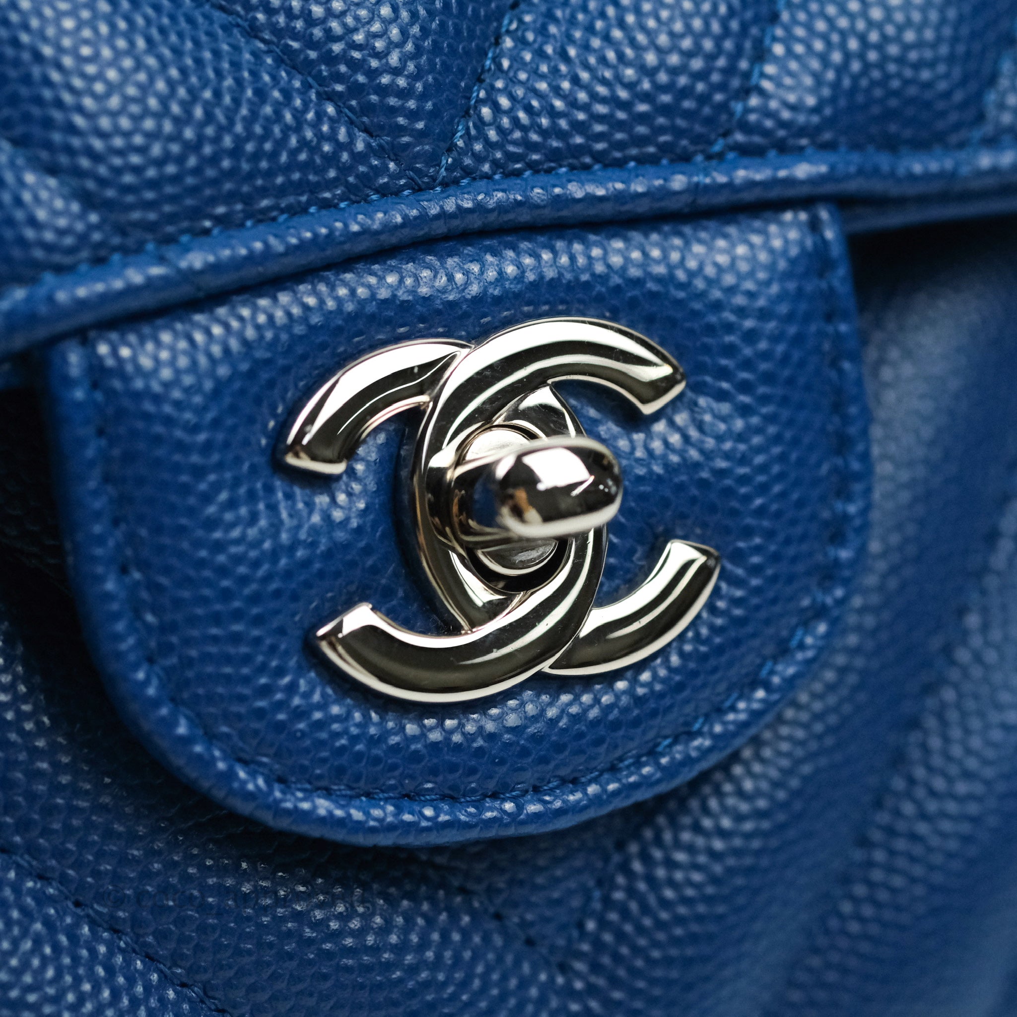 Chanel Classic Chevron M/L Medium Double Flap Bag in Blue Caviar Leather with Silver Hardware - Perfect for Work, Evening Events & Luxury Fashion Accessories