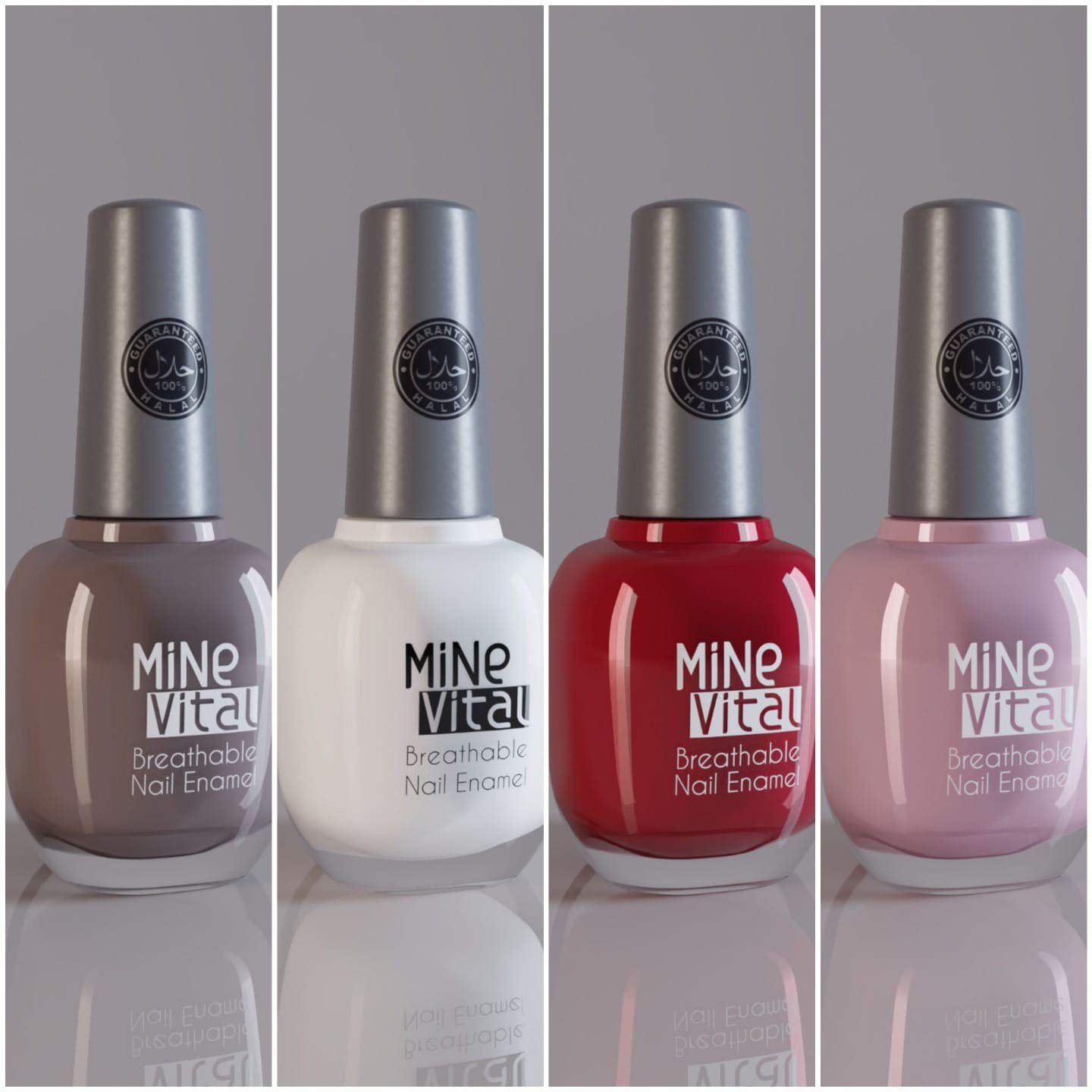 Halal Nail Polish Set - 4 Vegan & Breathable Colors (Latte, Pearly, Hareem, Baby Pink) - Perfect for Muslim Women & Everyday Wear