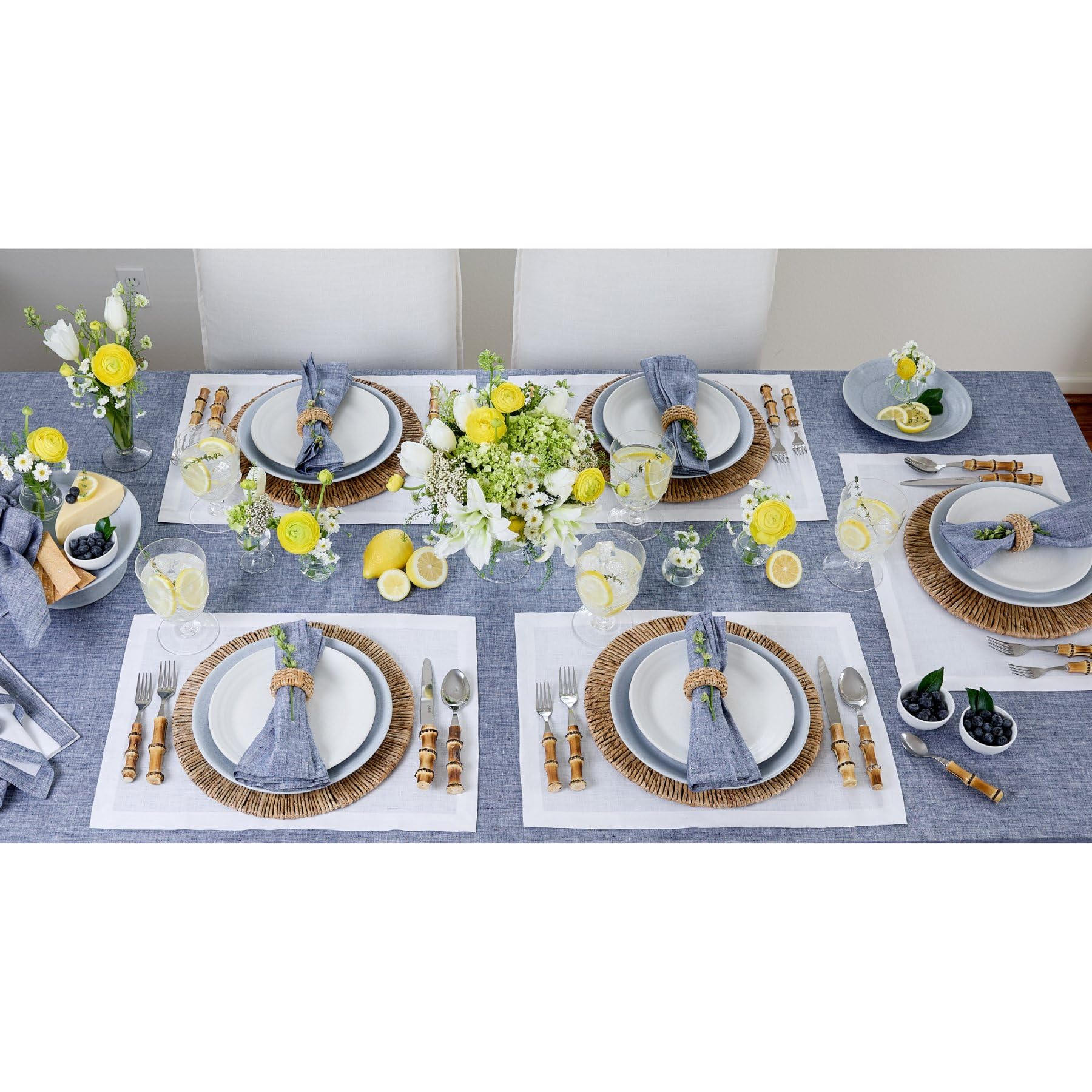 Premium 100% Pure Linen Tablecloth 60x120 Inches - Elegant Athena Chambray Indigo Rectangular Table Cover - Machine Washable Dining Table Decor for Spring, Easter & Mother's Day - Perfect for Farmhouse, Rustic & Boho Home Decor