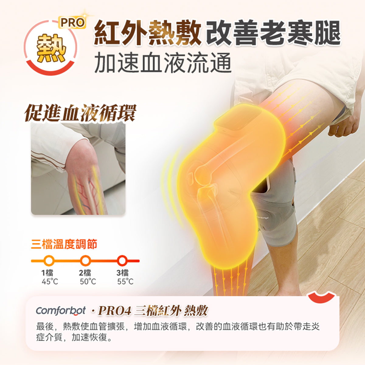 Comforbot Wireless Red Heat Vibration Massager PRO - Multi-Joint Therapy for Pain Relief, Muscle Relaxation - Perfect for Home, Office, and Travel Use