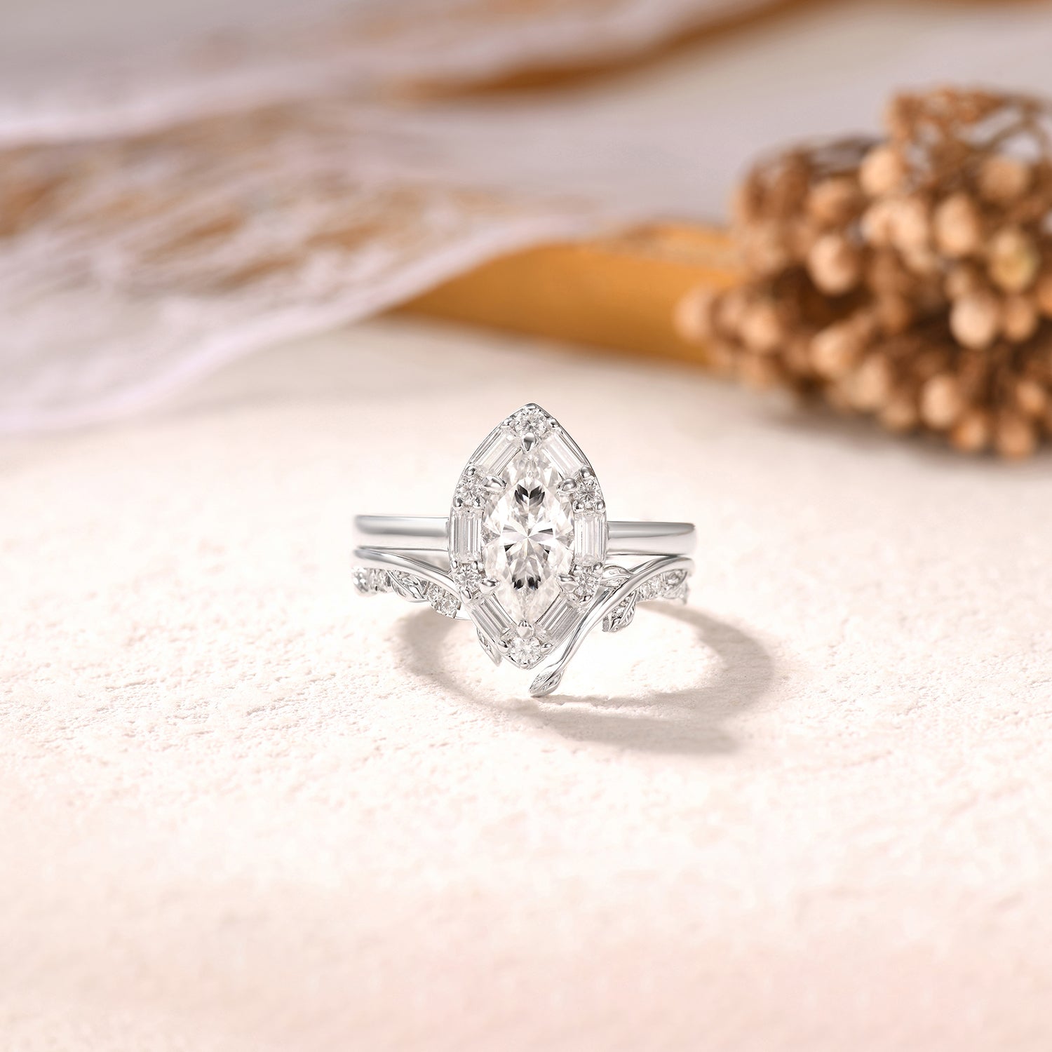 Solid Gold Art Deco Open Curved Natural Diamond Leaf Matching Wedding Band Ring for Women - Perfect for Bridal Jewelry, Anniversary Gifts & Special Occasions