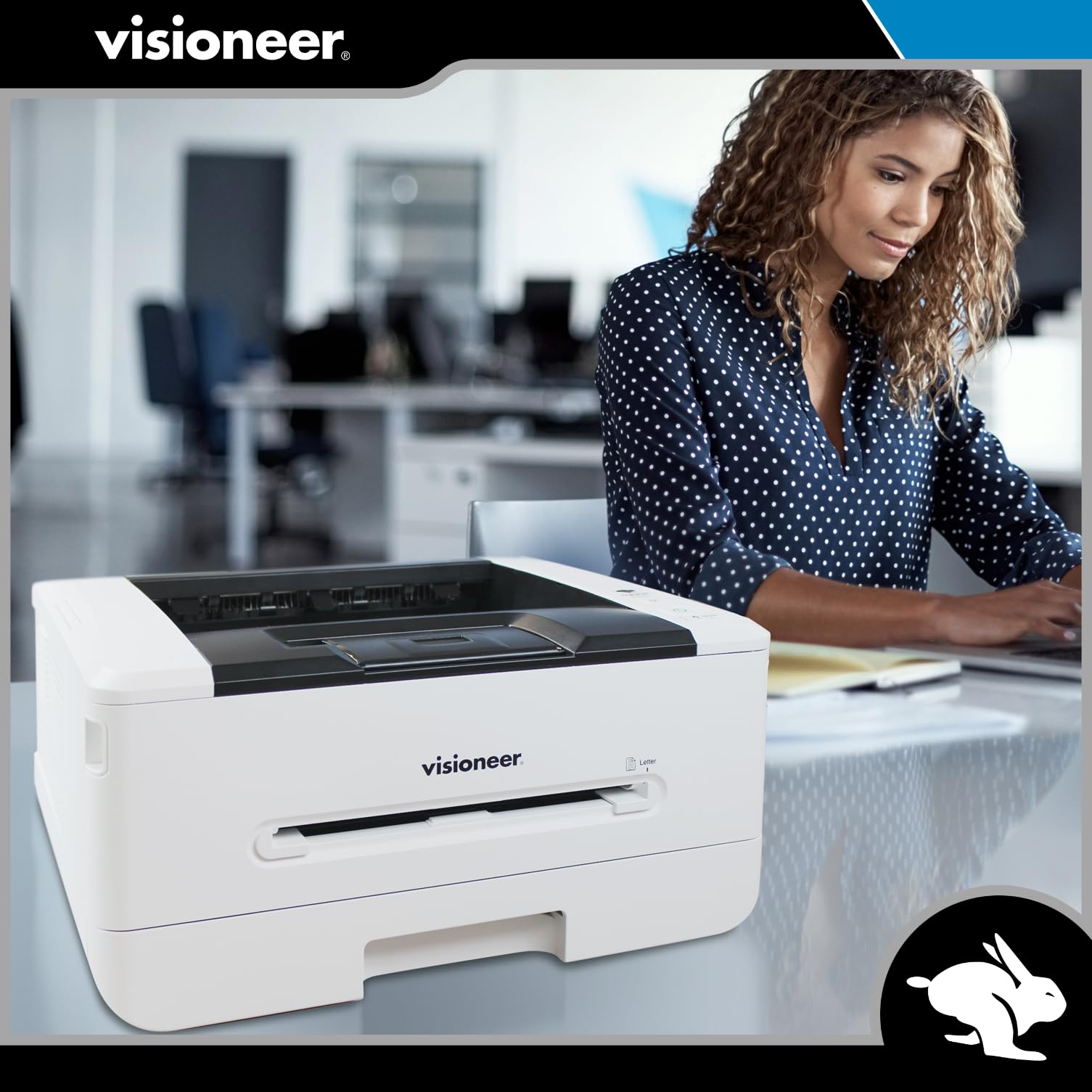 Visioneer Rabbit P35dn Monochrome Laser Printer - 35 PPM High-Speed USB Office Printer for PC with 250-Sheet Paper Capacity & Mobile Printing (White) | Perfect for Home Office, Small Business & Document Printing