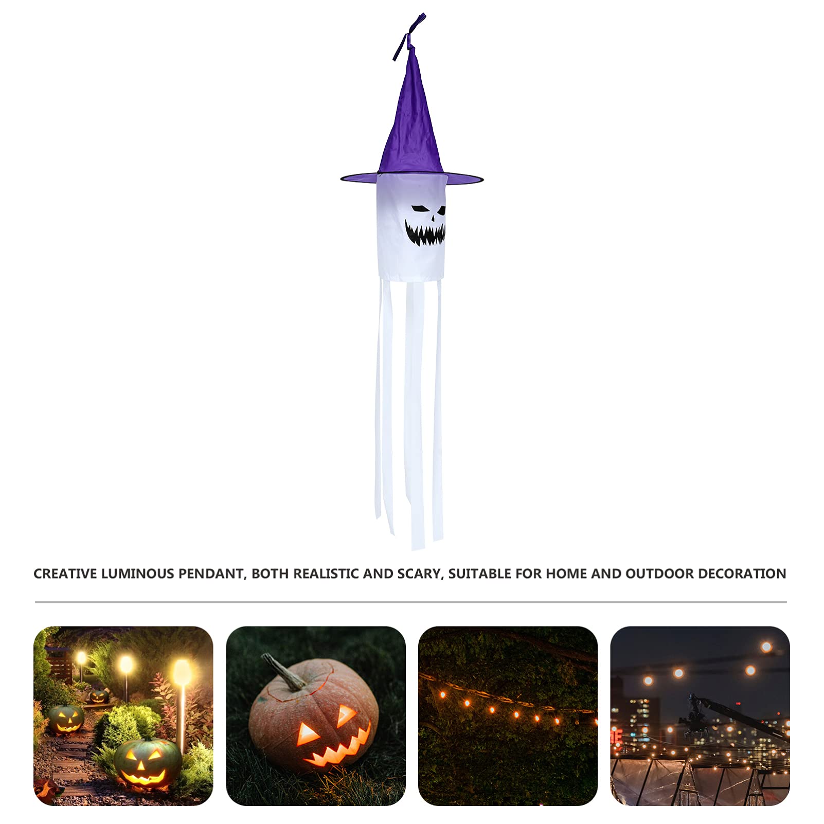 BESPORTBLE 5-Pack Halloween Glow-in-the-Dark Windsock Decorations - LED Hair Dryer Pendants for Outdoor Halloween Party Decor, Yard Play & Costume Accessories (Purple Hanging Ornaments)