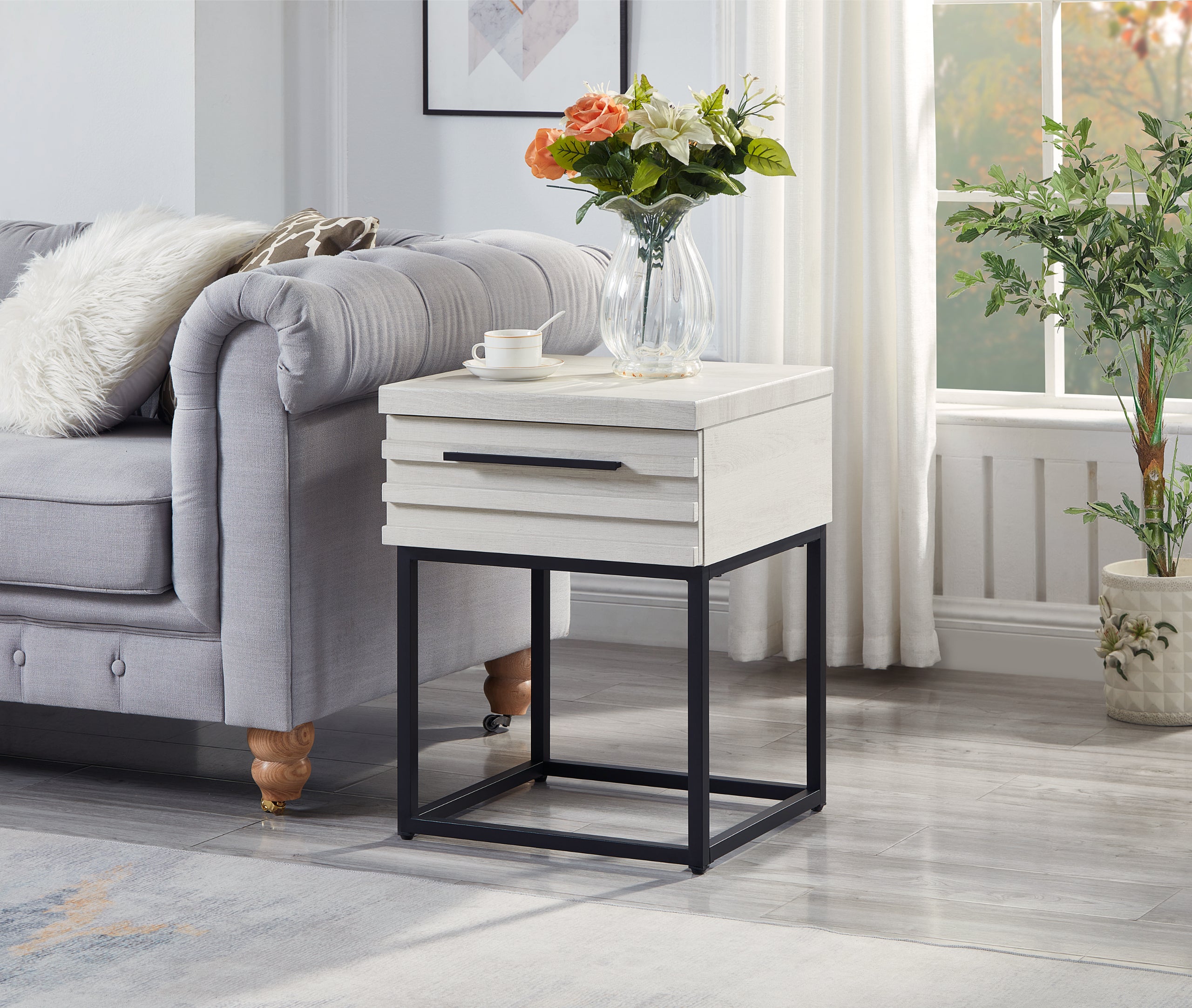 Roundhill Furniture Celestial Contemporary Storage End Table - Modern Nightstand with Drawer for Bedroom, Living Room & Office - Stylish Side Table for Home Decor & Organization