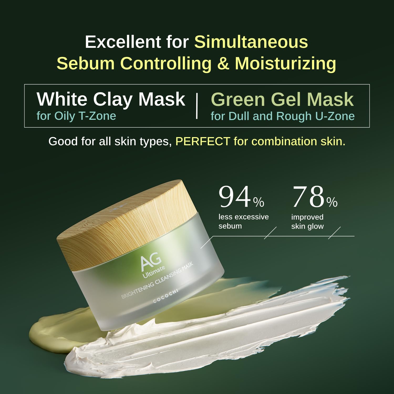 AG Ultimate 2-in-1 Clay Mask & Gel Cream Face Mask - Rejuvenating Green Tea Facial Mask with Japanese Hydration Technology | Reusable Eco-Friendly Packaging for Deep Cleansing & Skin Rejuvenation | Perfect for Spa Nights & Self-Care Routines
