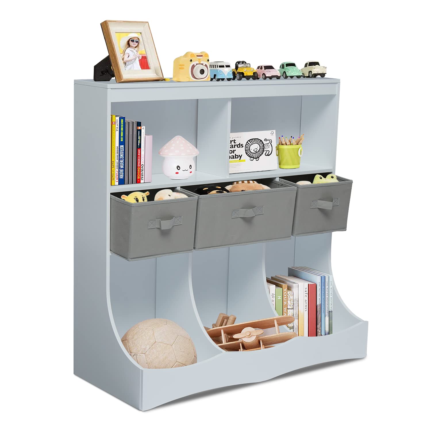 Kinsuite 3-Tier Kids Bookshelf with Removable Drawers - White Wooden Storage Cabinet for Books, Toys & Display - Perfect for Bedroom, Living Room & Reading Corner Organization