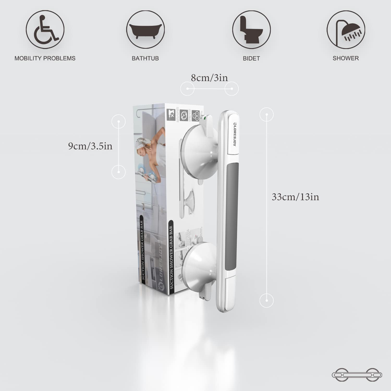 **Non-Slip Suction Shower Grab Bars for Elderly & Seniors - Bathtub Safety Handles with Strong Suction, No Drilling, Waterproof - Ideal for Bathroom, Shower & Wet Areas**