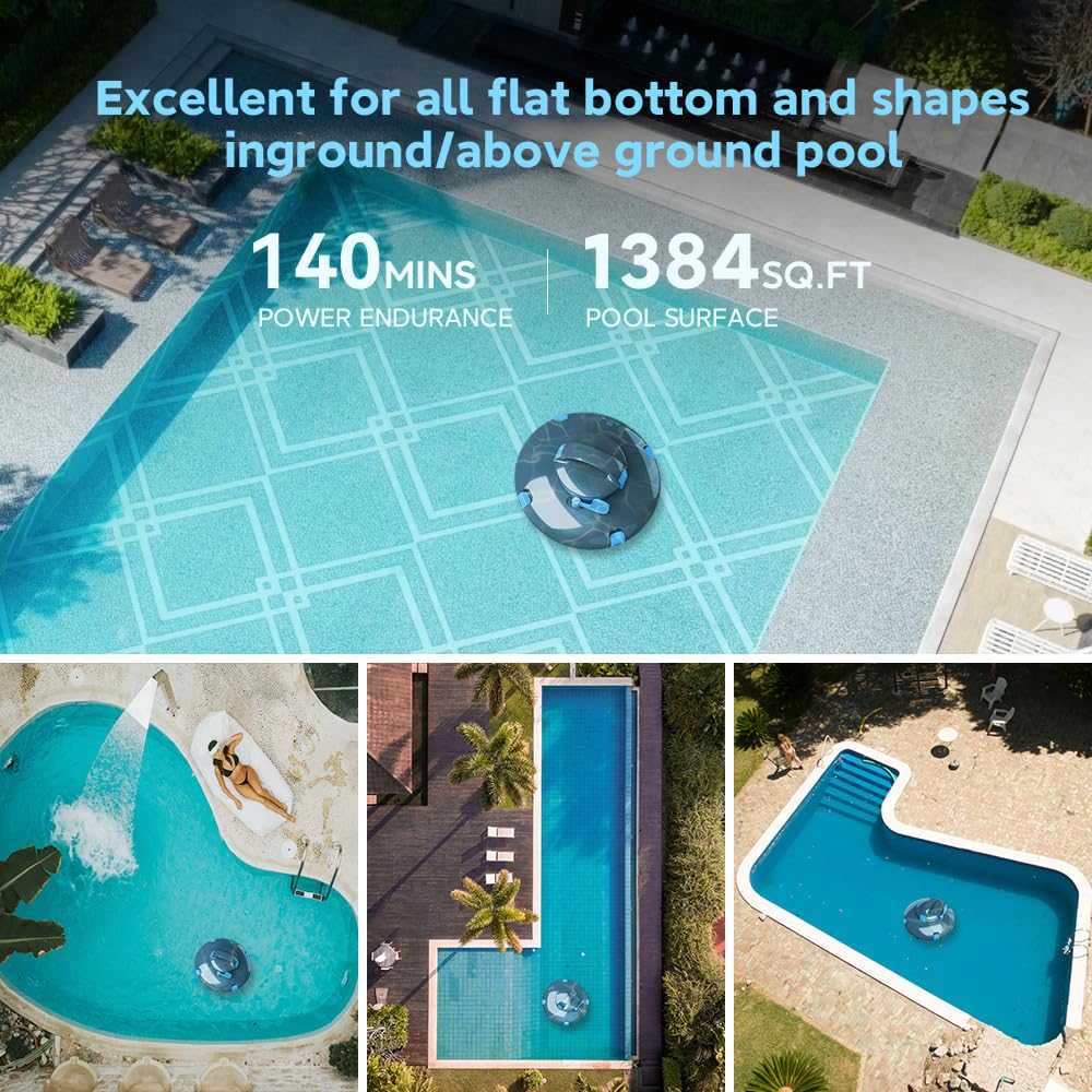 Cordless Robotic Pool Cleaner for Above Ground Pools - 140 Min Runtime, 52 Ft/Min Cleaning Speed, Dual-Motor, IPX8 Waterproof, Self-Parking - Ideal for Flat Swimming Pools (GreenBlack) - Perfect for Inground & Above Ground Pool Maintenance, Weekly Cleaning & Debris Removal