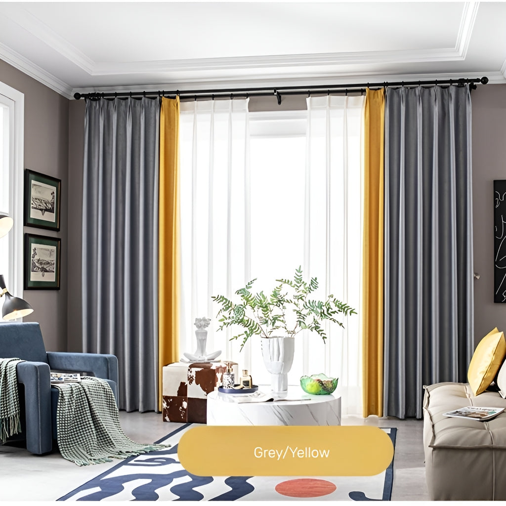 Custom Daphne Color Blocking Thermal Blackout Curtains for Bedroom & Living Room - Energy Efficient & Noise Reducing Window Treatments