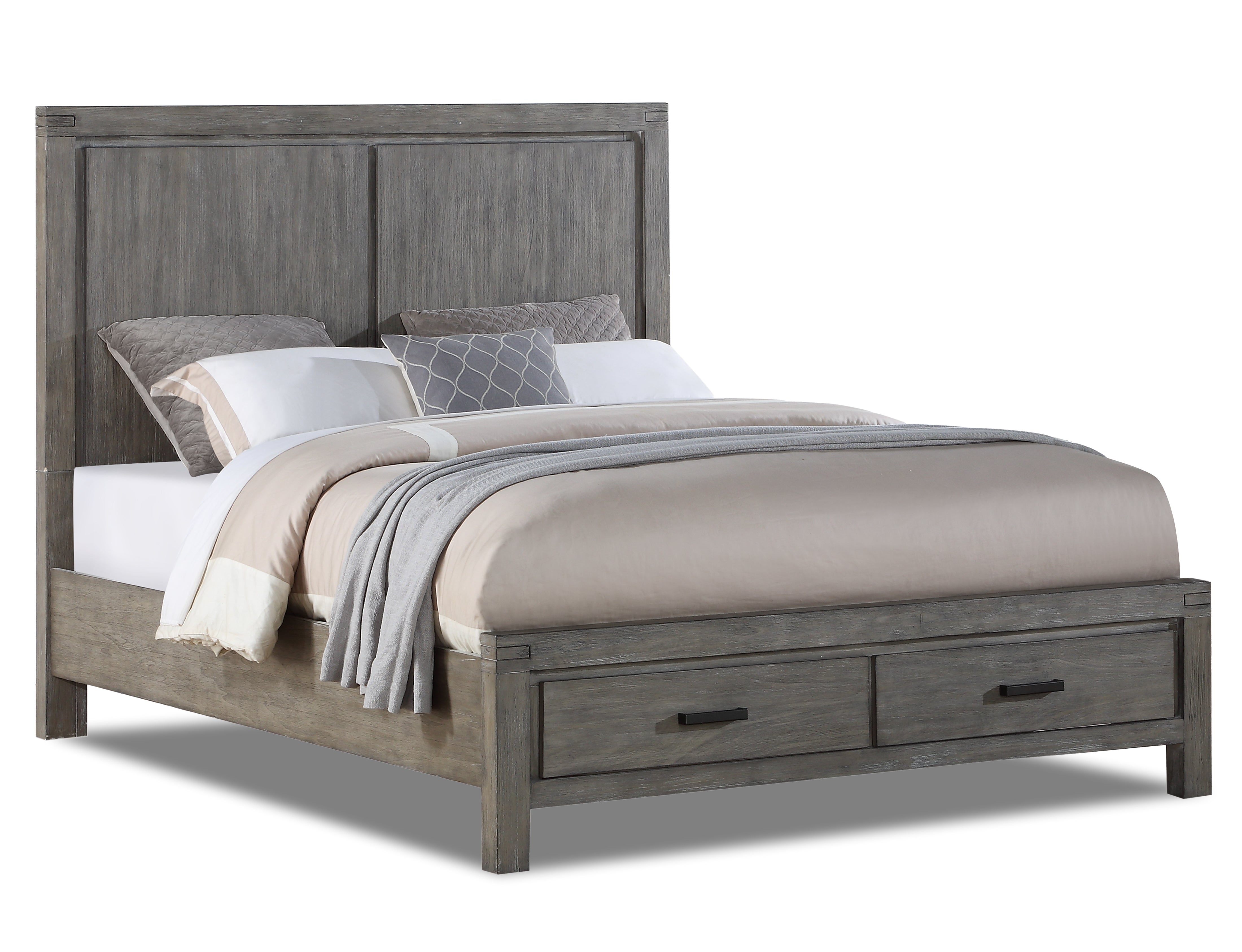 Copeland 3-Piece Queen Size Storage Bed Frame with Underbed Drawers - Wire Brushed Grey Finish - Perfect for Small Bedrooms & Guest Rooms with Limited Space