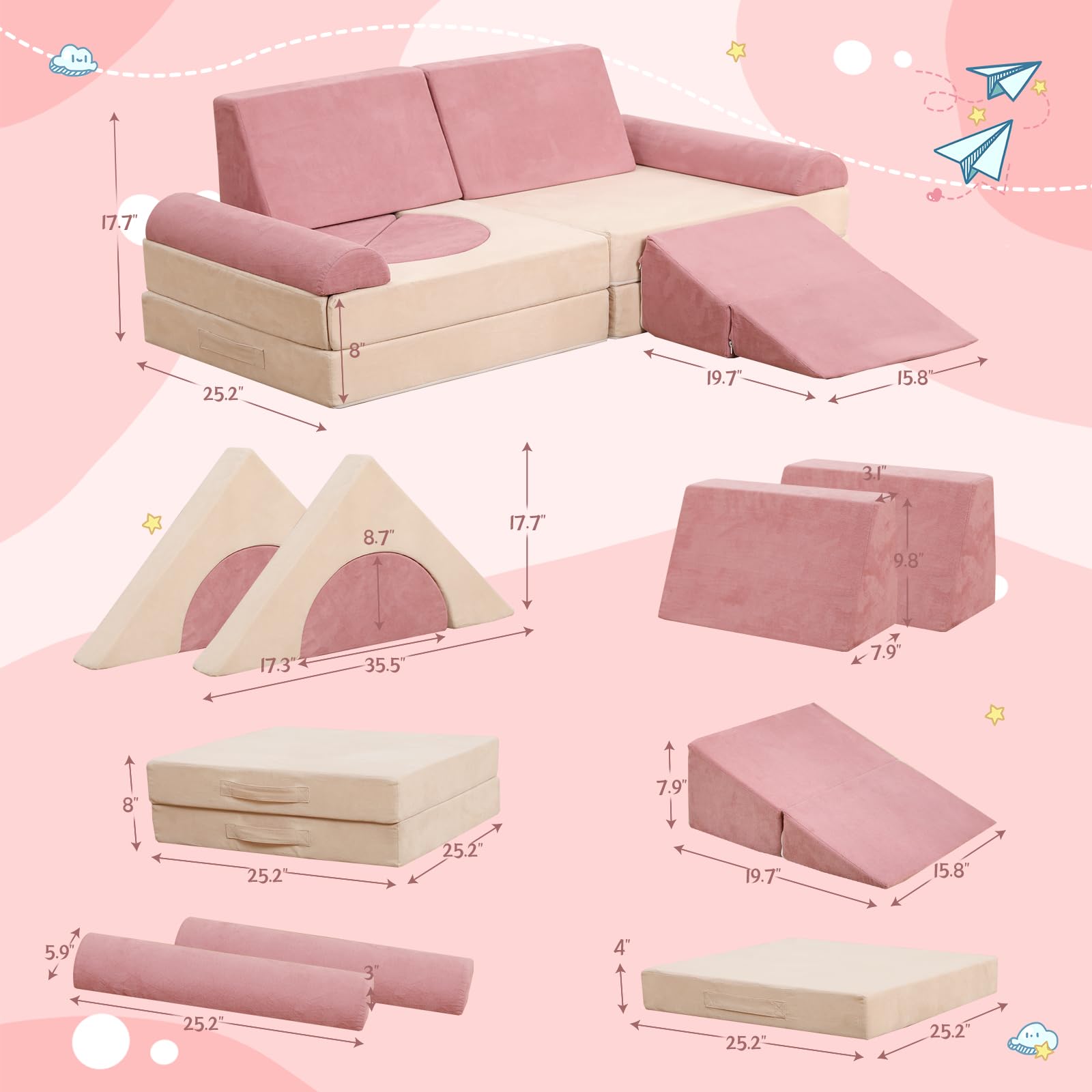 12PCS Modular Kids Play Couch - Convertible Foam Climbing Sofa for Boys & Girls, Toddler Sectional Sofa Set for Creative Play - Perfect for Playrooms, Daycares & Indoor Imaginative Play