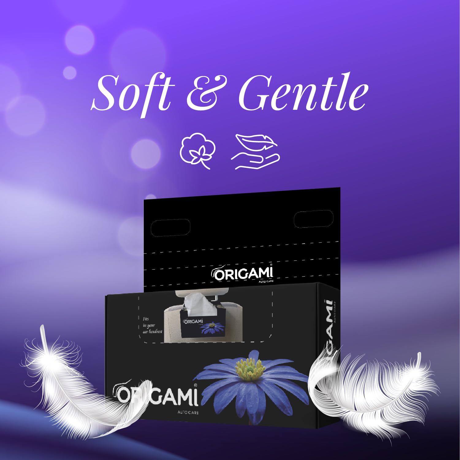 Origami 2-Ply Car Tissue Box Holder | 4-Pack Facial Tissues (100 Pulls Per Box, 400 Sheets) - Soft & Convenient for Car, Office, and Home Use