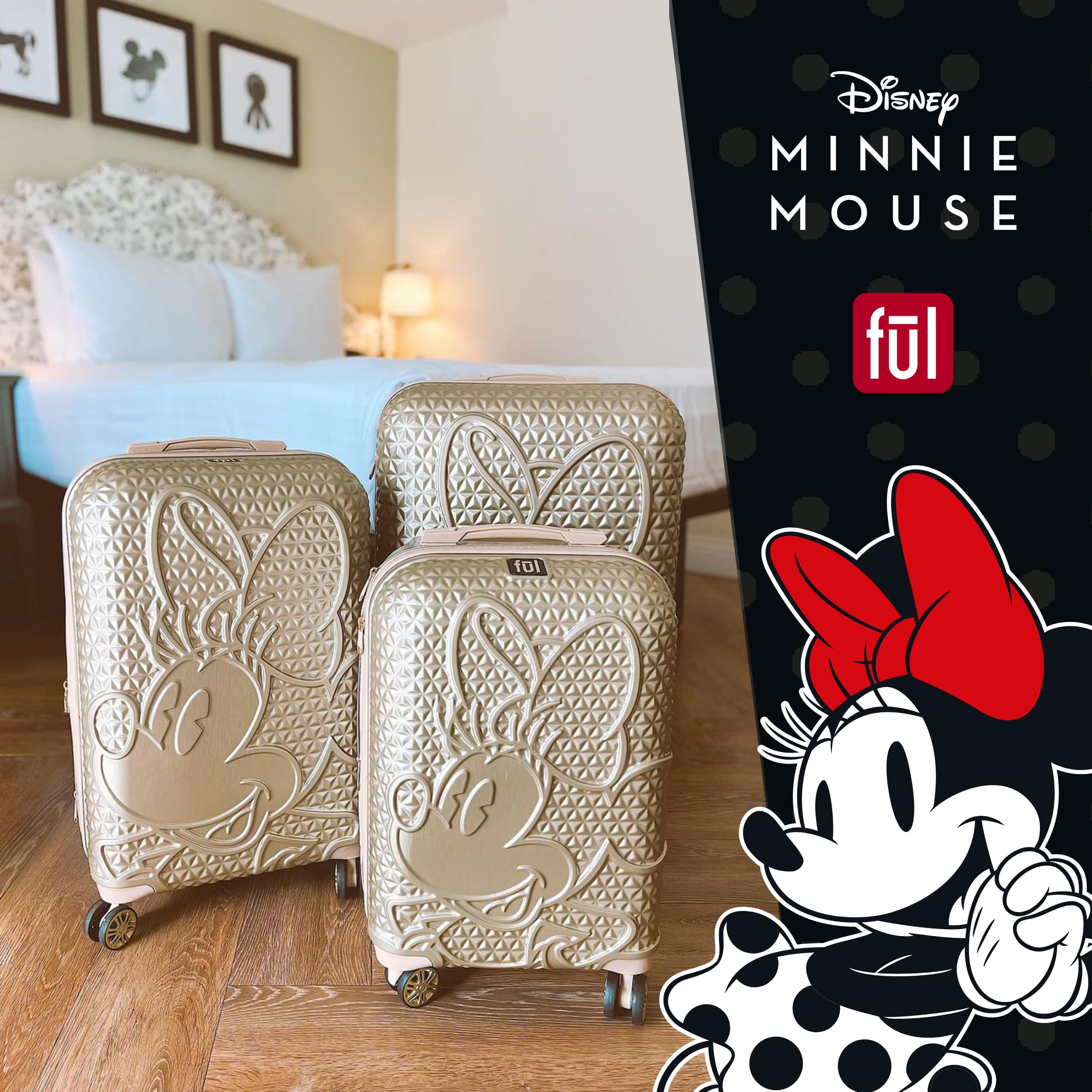 Disney Minnie Mouse 25-Inch Hardshell Rolling Luggage with Textured Design & Smooth Wheels - Perfect for Travel, Vacations & Disney Theme Park Trips (Taupe)