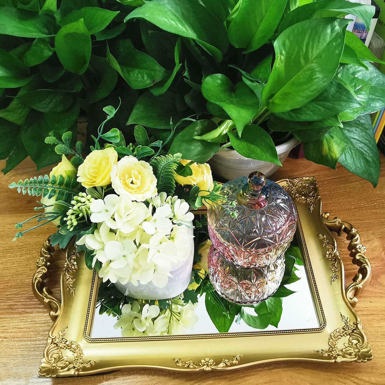 French Style Rectangle Decorative Mirror Tray - 9.5