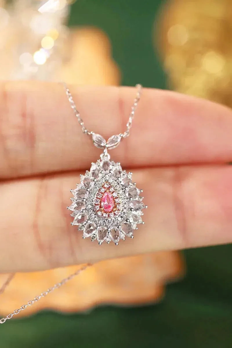 18K White Gold Pink Diamond Pendant Necklace for Women - Romantic Real Natural Diamond Jewelry Gift for Anniversary, Valentine's Day & Special Occasions