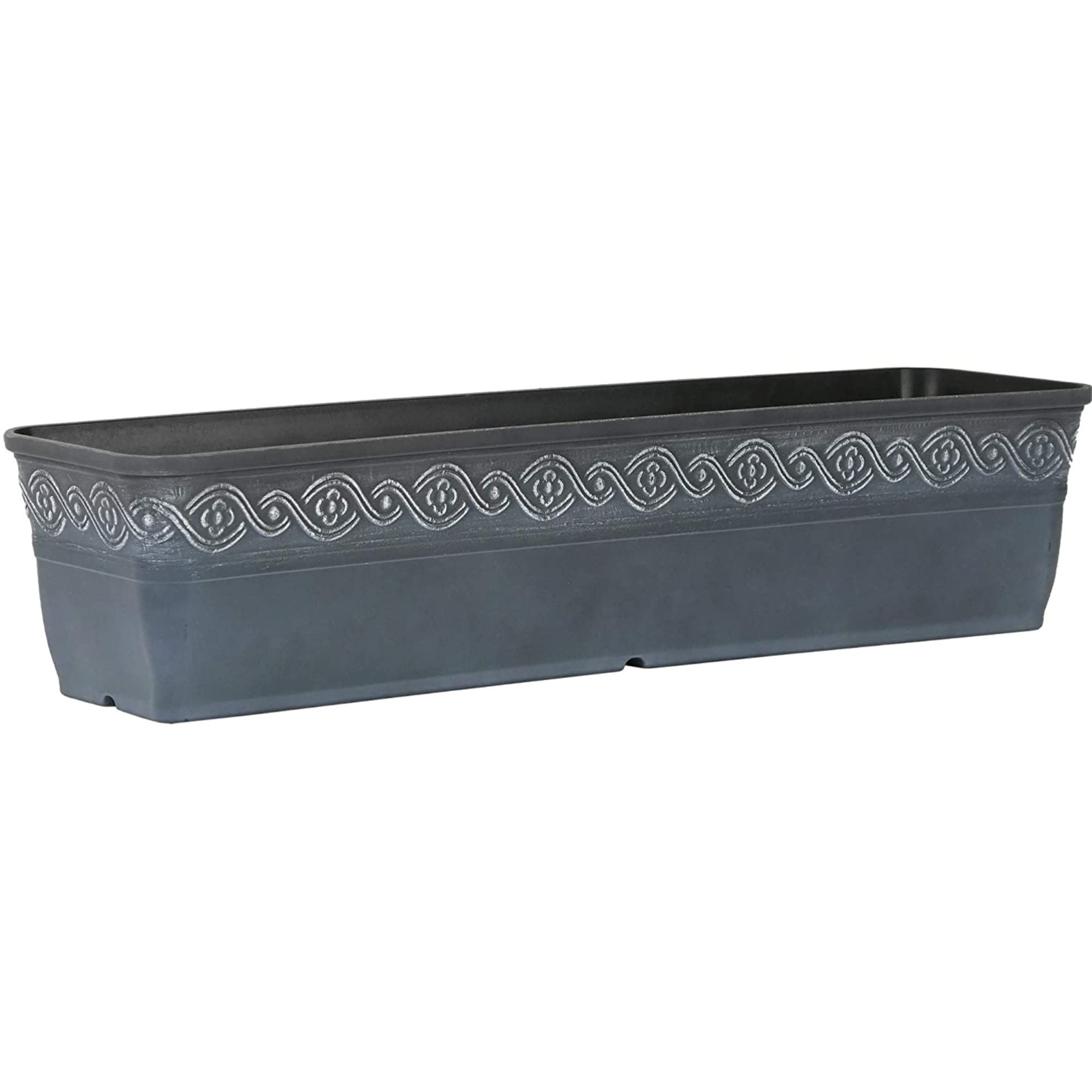 Classic Corinthian Resin Rectangle Flower Pot Planter - Storm Blue, 18 Inch - Indoor/Outdoor Garden Decor for Home, Patio, and Balcony Planting