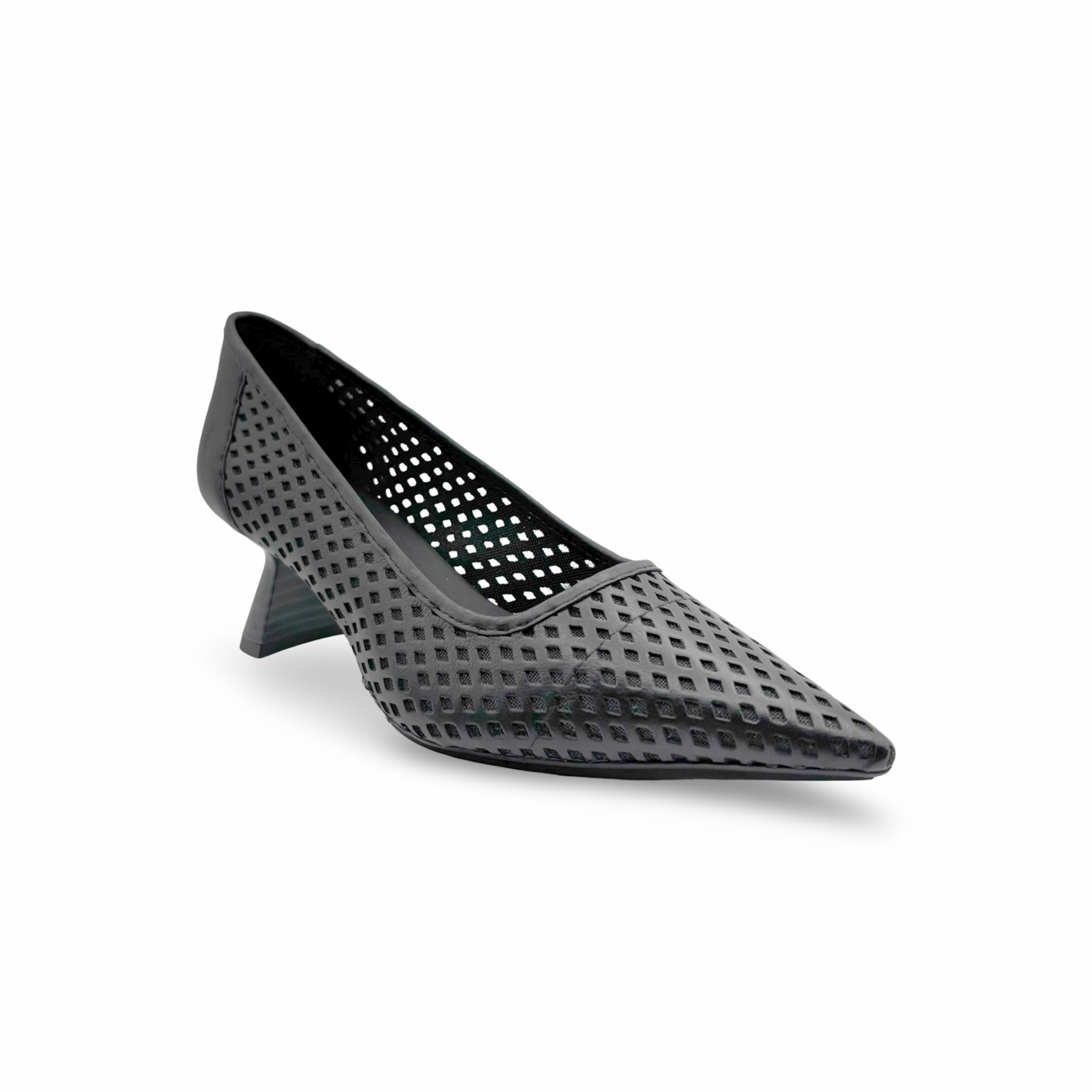 KAL5297 Women's Black Perforated Leather Pumps - Stylish & Comfortable High Heels for Work, Party & Evening Events