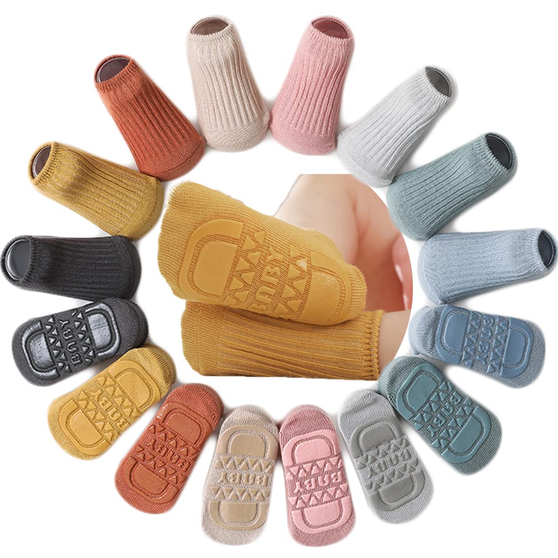 Non-Slip Baby Socks 8 Pairs - Anti-Skid Grips for Toddlers & Newborns - Unisex Ankle Socks for Boys & Girls - Perfect for Crawling, Playtime & Indoor Safety