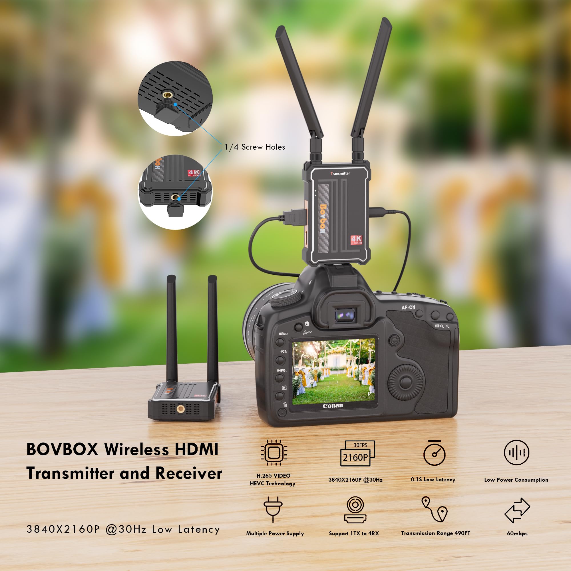 4K Wireless HDMI Transmitter and Receiver Kit - 2.4/5.0GHz Dual Band, 490ft (150m) Long Range, 0.1s Low Latency for Streaming HD Video/Audio from DSLR, Camera, Projector, DVR, Laptop, PS4 - Perfect for Home Theater, Gaming, Live Events and Professional Presentations