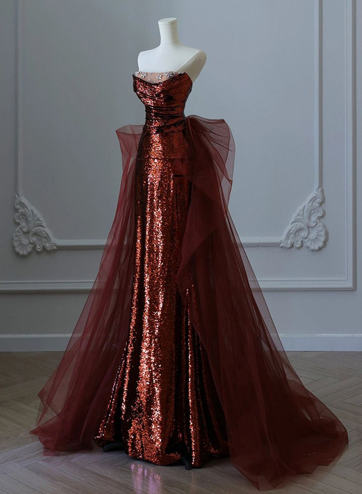 Burgundy Sequins Tulle Long Party Dress for Women - Elegant Evening Prom Gown J4647 | Perfect for Formal Events, Dances, Weddings & Special Occasions