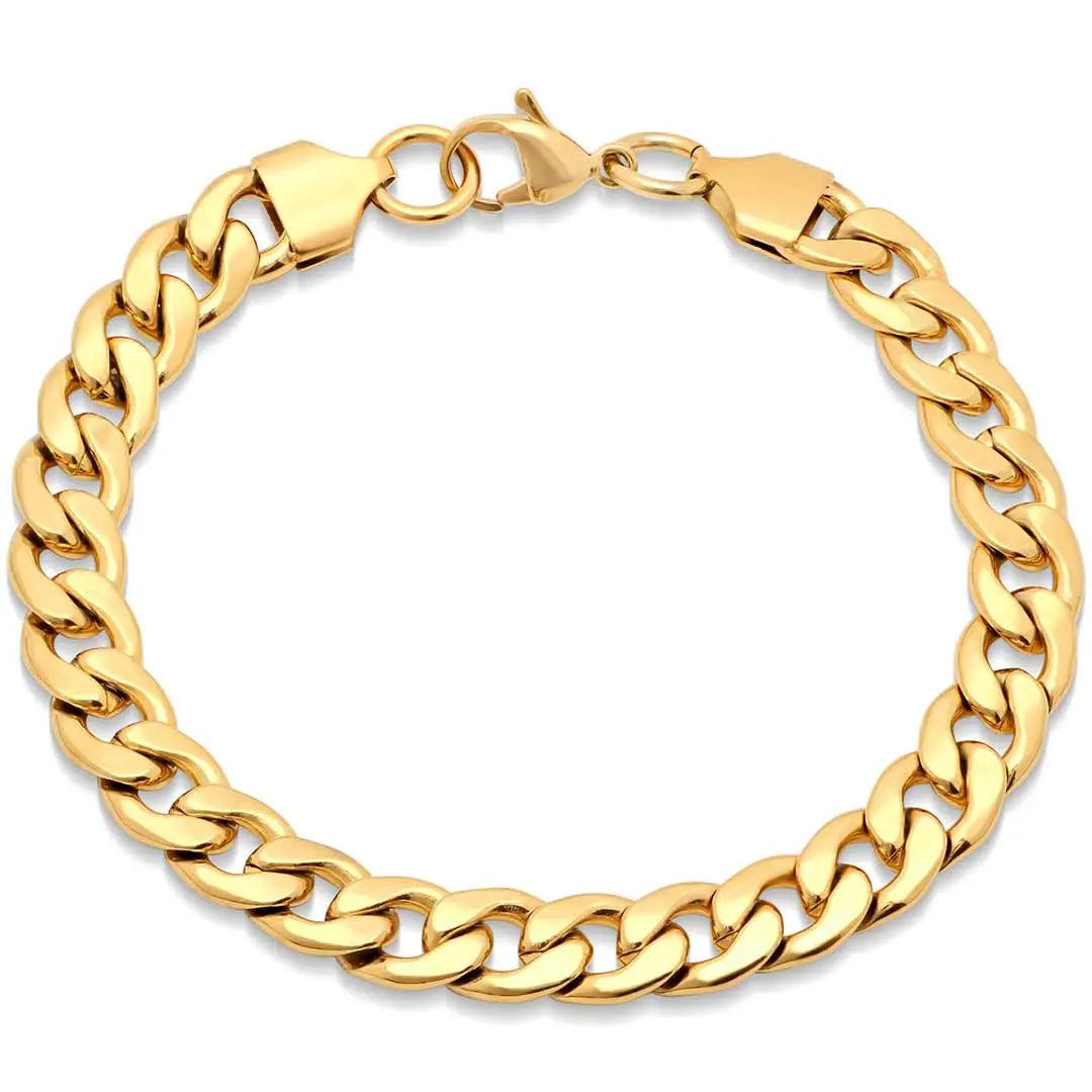 Steeltime Classic Cuban Link Bracelet for Men - 14K Gold Plated Stainless Steel Chain Bracelet - Perfect for Gifts, Parties & Everyday Wear