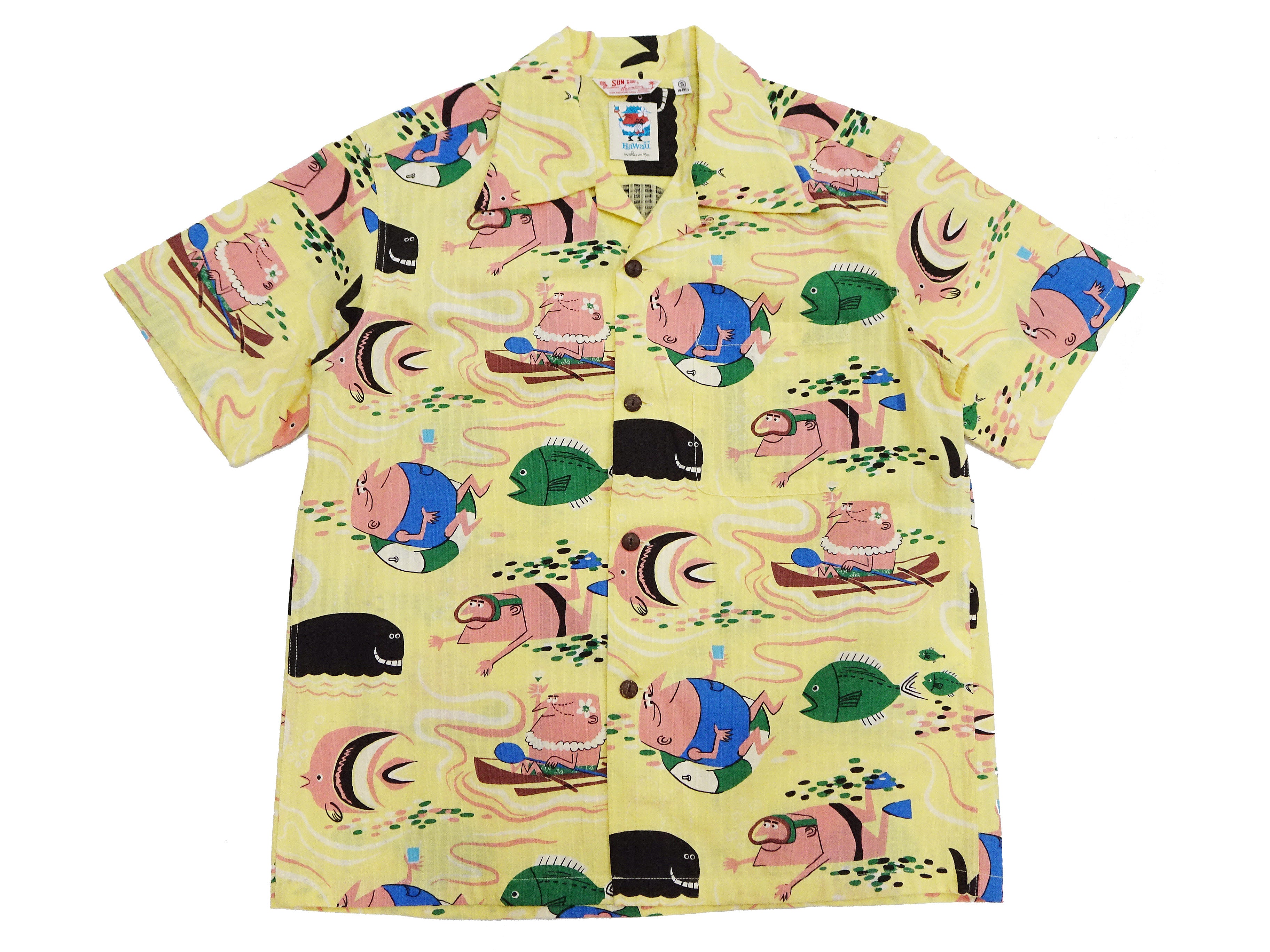 Sun Surf Men's Cotton Hawaiian Shirt | Uncle Torys Graphic Design | Short Sleeve Aloha Shirt for Beach & Summer | Ocean Theme Print | SS39538-155 Yellow | Perfect for Vacation, Luau Parties & Tropical Getaways