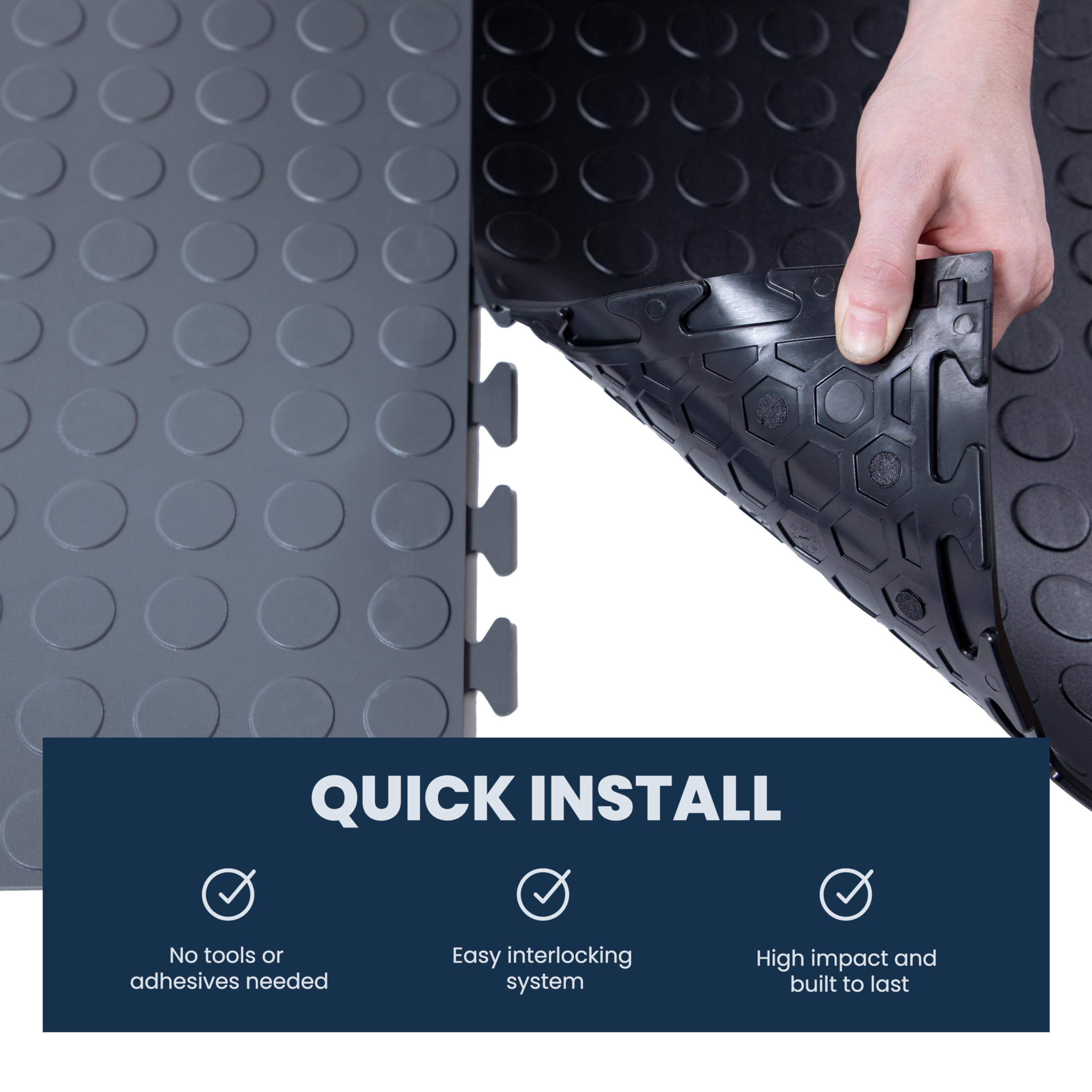 4.5mm Flex Nitro Hidden Interlocking Garage Floor Tiles - Flexible PVC Flooring for Garage, Workshop, Shed - Durable & Slip-Resistant - Dark Gray Coin Pattern - 8 Tiles (20.5