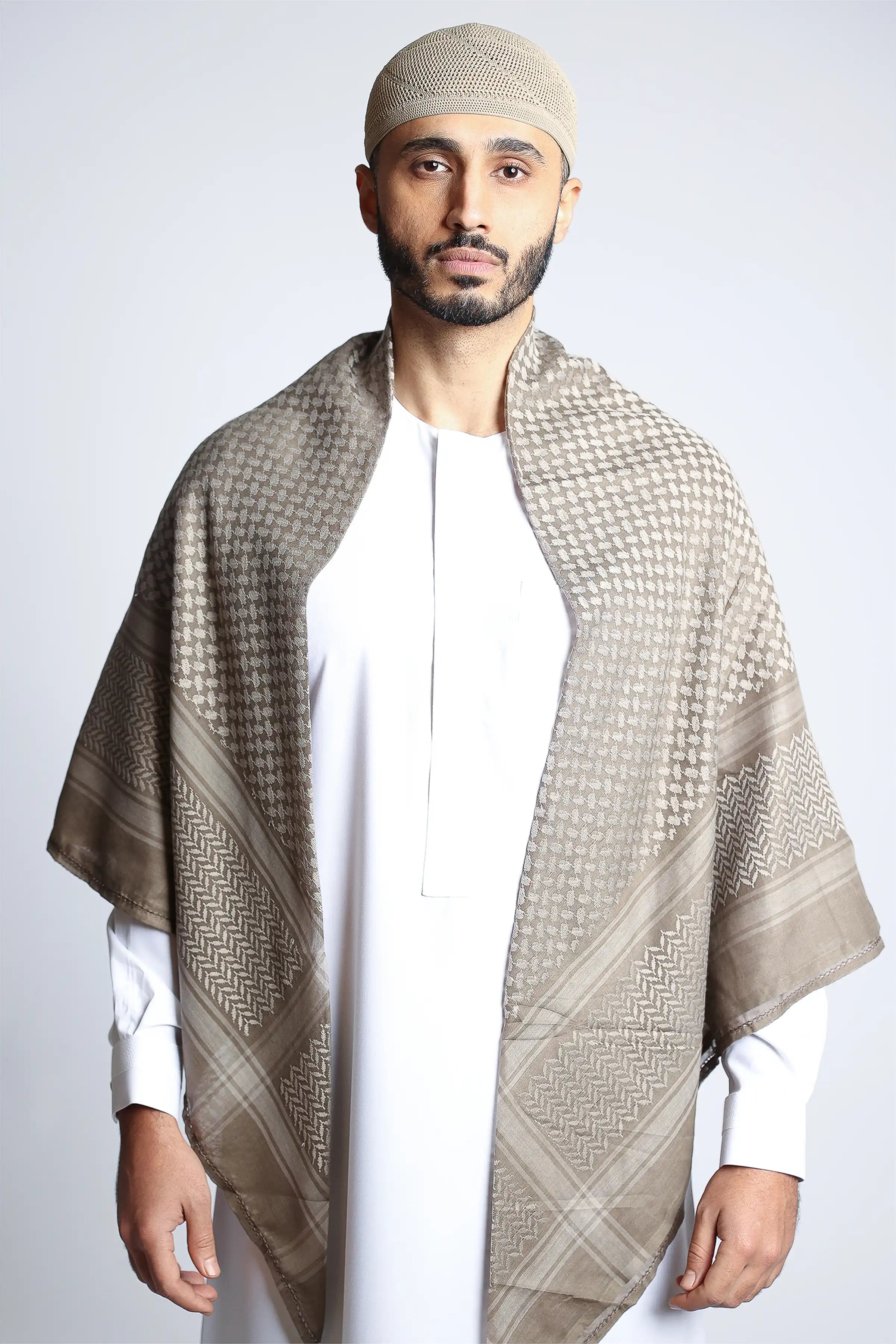 Premium Light Olive Brown Shemagh Scarf - Soft Cotton Arab Keffiyeh for Men & Women - Perfect for Outdoor, Hiking, Camping, and Fashion Accessory
