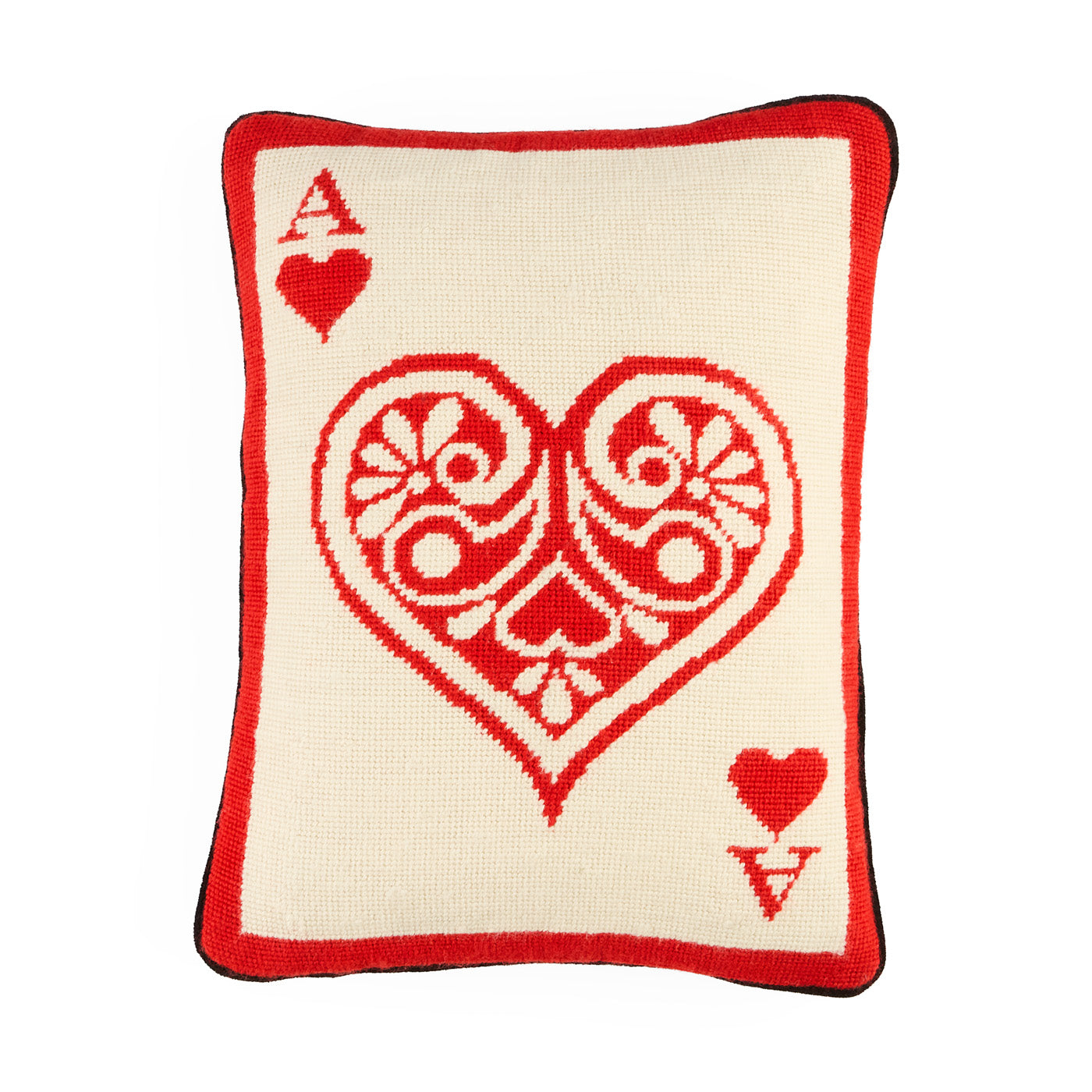 Ace of Hearts Needlepoint Pillow - Elegant Handmade Home Decor for Living Room, Bedroom, or Gift - Perfect for Valentine's Day, Weddings & Romantic Decor