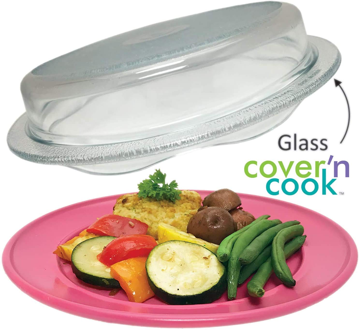 2-in-1 Cover 'n Cook Vented Glass Microwave Plate Cover & Baking Dish - Splatter Guard for Microwave & Oven - BPA-Free, Easy Grip Handle for Baking, Cooking & Serving - Perfect for Meal Prep, Reheating & Family Dinners