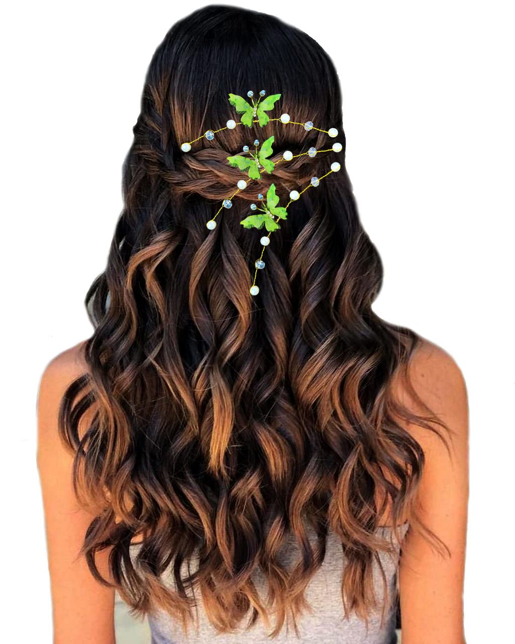 Elegant Light Green Artificial Butterfly Hair Pin with Pearls & Beads - Bridal Hair Accessories for Weddings, Prom & Special Occasions (Pack of 5) | Side Juda Pin & Judabun Style - 2261