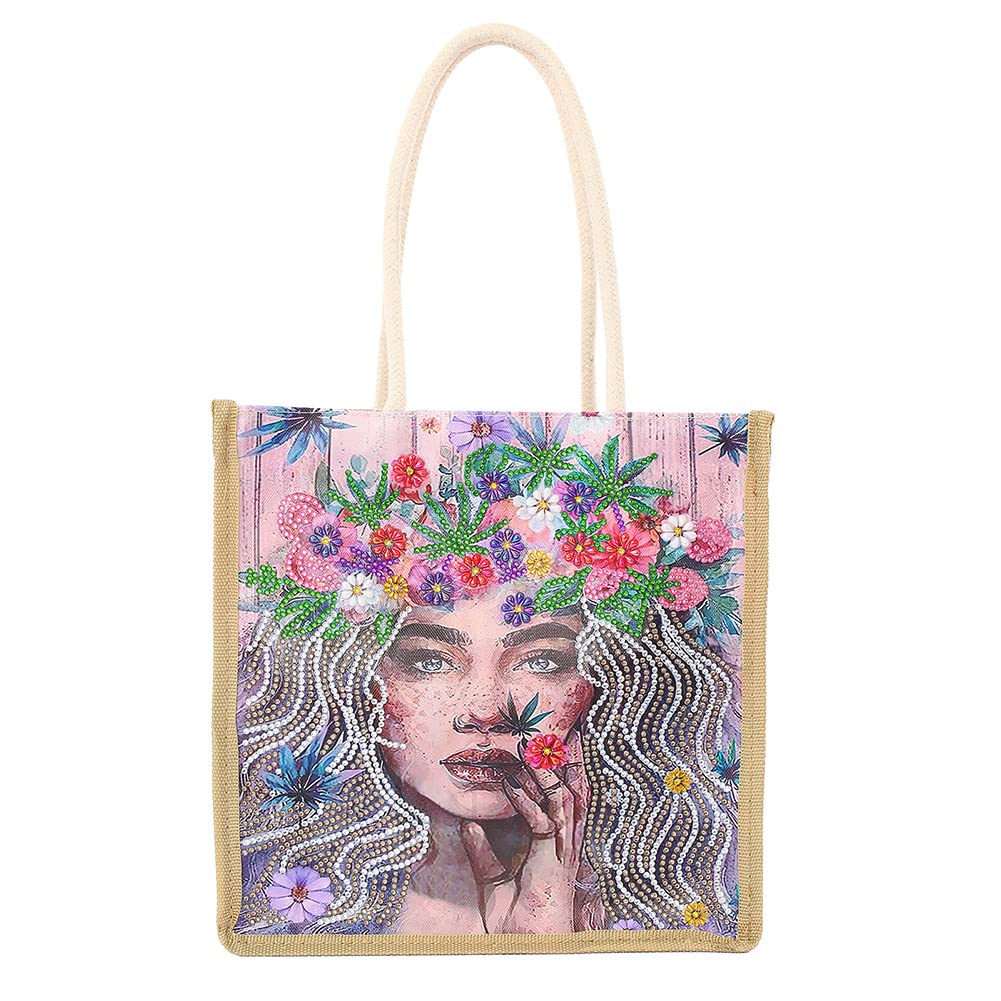 5D DIY Diamond Painting Line Tote Bag - Reusable Grocery Shopping Bags for Women & Girls, Durable Fashion Handbag Gift for Daily Use, Work, Travel & Beach