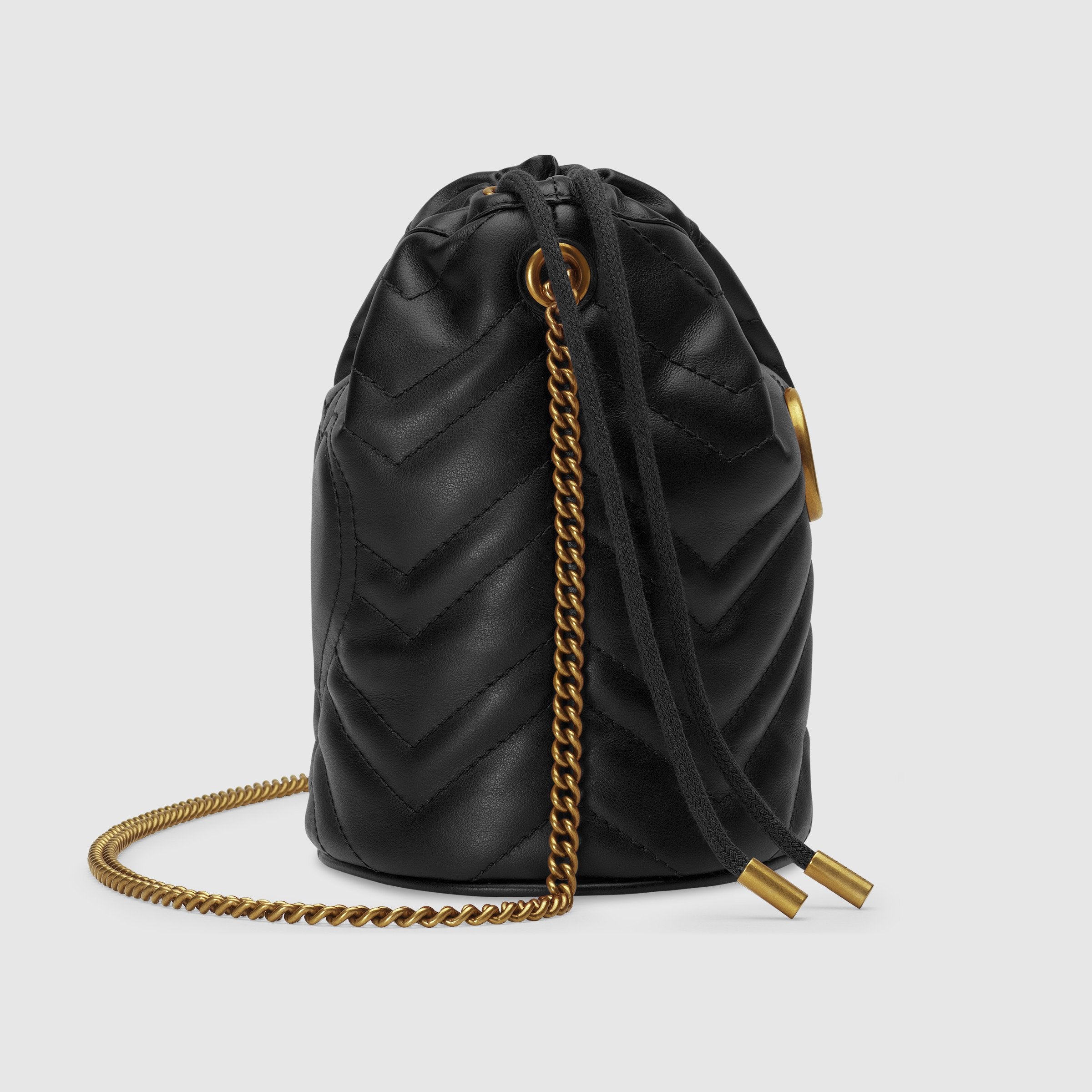 Gucci GG Marmont Mini Bucket Bag for Women - Black Leather Crossbody Purse with Gold Chain Strap | Perfect for Date Night, Shopping & Travel Accessories