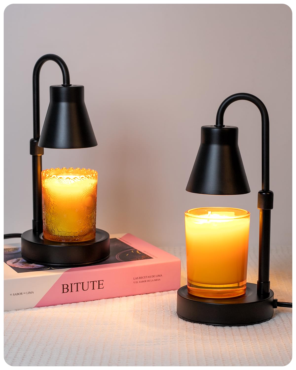 2 Pack Adjustable Height Candle Warmer Lamp with Stepless Dimming - Flameless Jar Candle Warmer with 2 Bulbs, Perfect for Home, Office, Spa & Gifts for Mom, Women, Valentine's Day