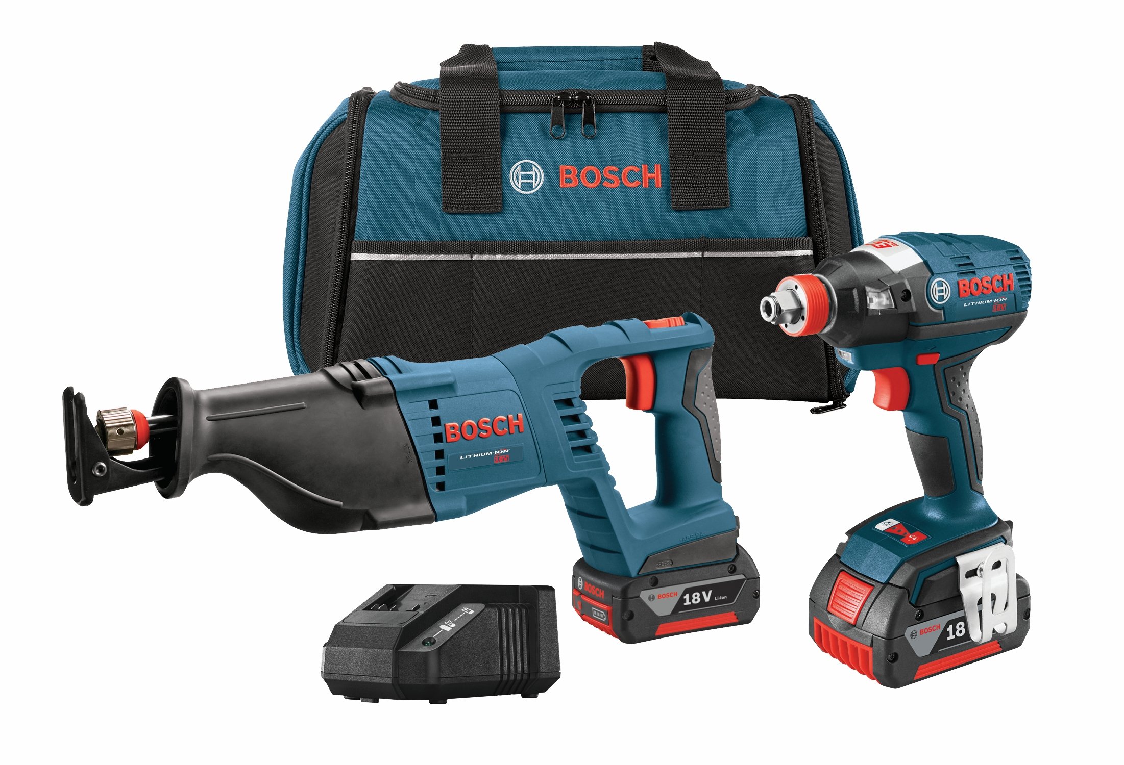 Bosch CLPK204-181 18V Cordless 2-Tool Combo Kit with Impact Driver & Reciprocating Saw - Includes 2 Batteries, Fast Charger & Durable Contractor Bag - Perfect for Construction, Woodworking & DIY Home Projects