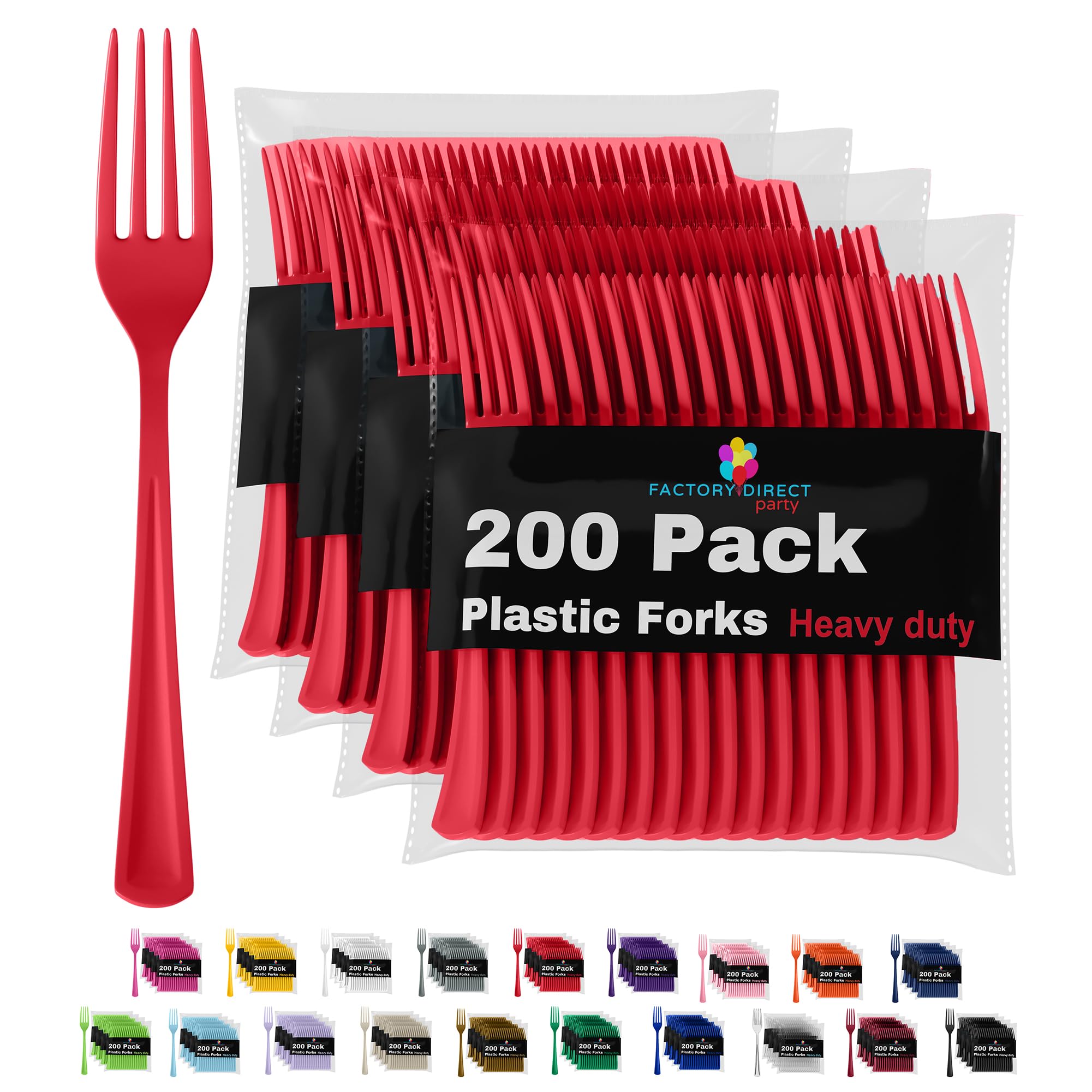 200-Pack Heavy Duty Red Plastic Forks - Disposable Cutlery Set for Parties, Picnics, BBQs & Events - Durable Flatware for Outdoor Dining & Catering