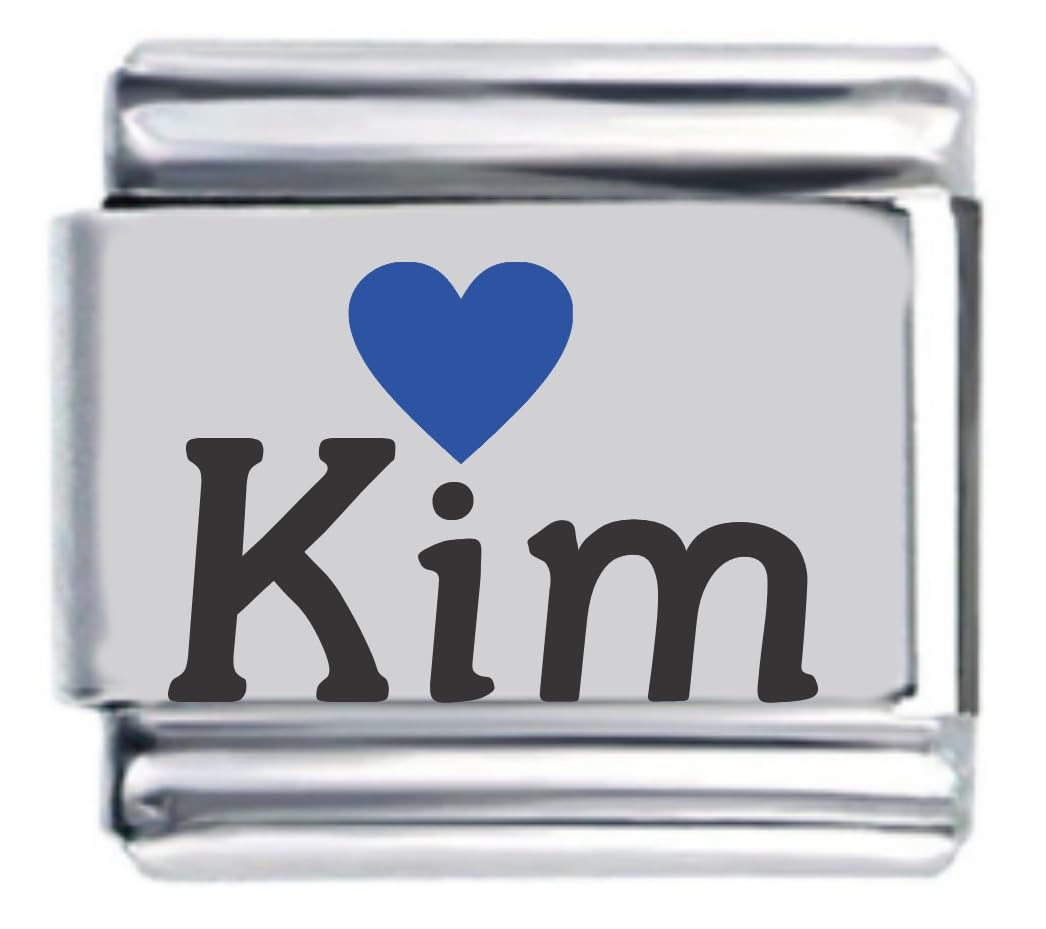 Kim Dark Blue Heart Laser Name Italian Charm Link Bracelet - Personalized Jewelry for Women, Gifts for Her, Friendship Bracelets for Best Friends