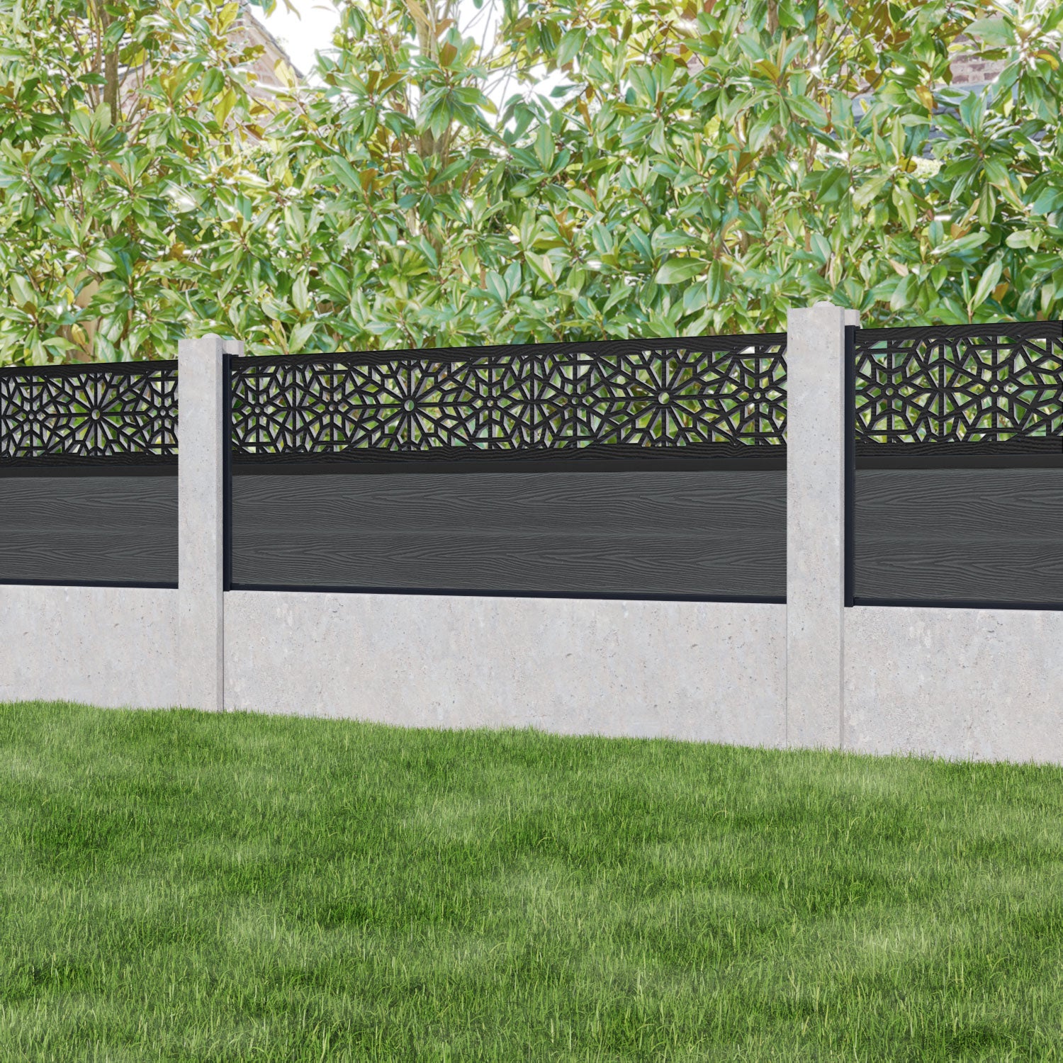 Classic Alnara Fence Panel - Dark Grey - Fits Existing Concrete Posts - Perfect for Backyard Privacy & Garden Security