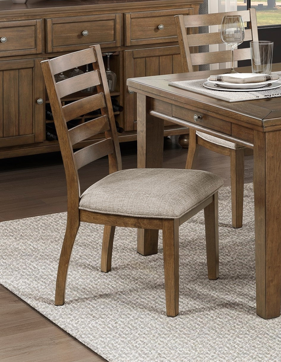 2pc Cherry Finish Traditional Wooden Ladder Back Side Chairs Set - Solid Wood Frame Dining Room Furniture for Kitchen, Breakfast Nook & Formal Dining