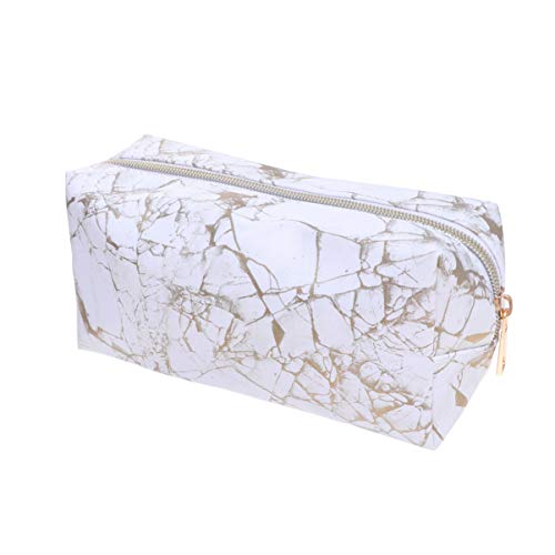 LEORX Marble Makeup Bag - PU Leather Cosmetic Pouch with Zipper, Portable Travel Organizer for Women, Gold | Perfect for Travel, Daily Use & Gift Giving