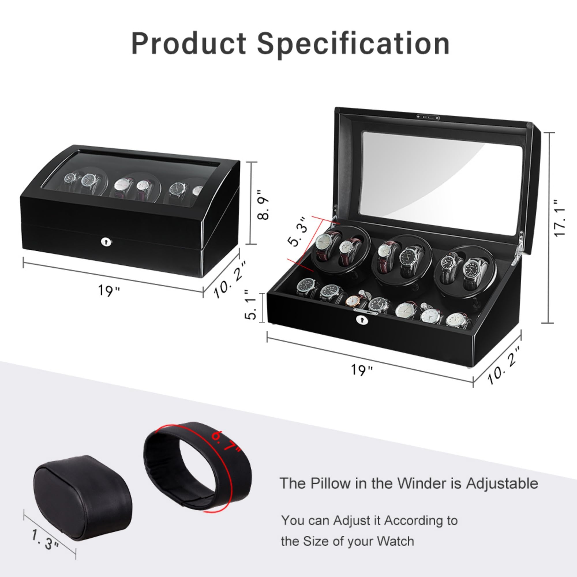 Premium 6-Slot Automatic Watch Winder Box with 7 Storage Compartments | Ultra-Quiet Mabuchi Motor | Large Capacity Watch Case for Men & Women | Perfect for Watch Collections, Travel & Home Display