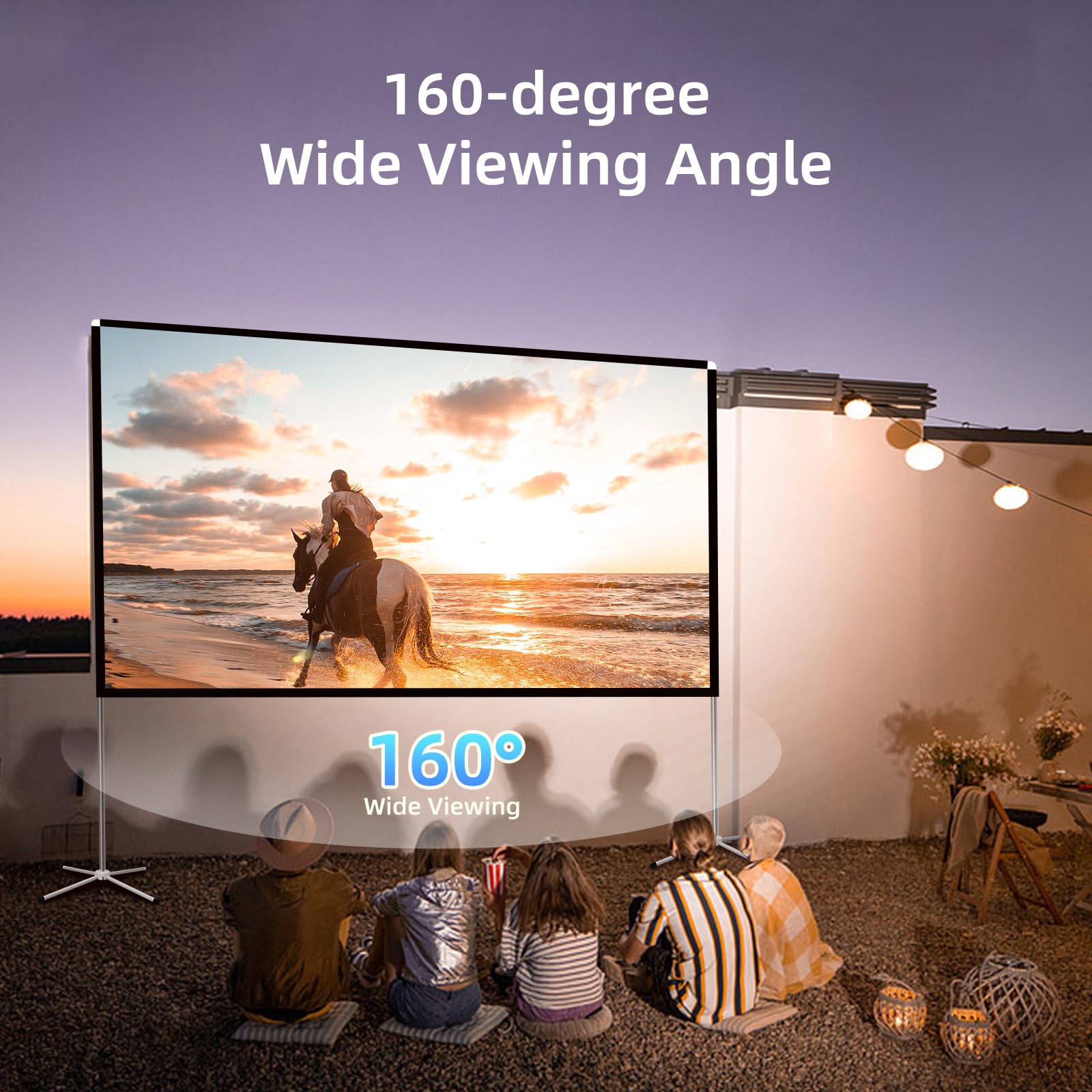 120 Inch Portable Projector Screen with Stand - 16:9 HD 4K Projection Screen for Indoor & Outdoor Use - Includes Carry Bag for Backyard Movie Nights, Camping, Home Theater and Family Entertainment