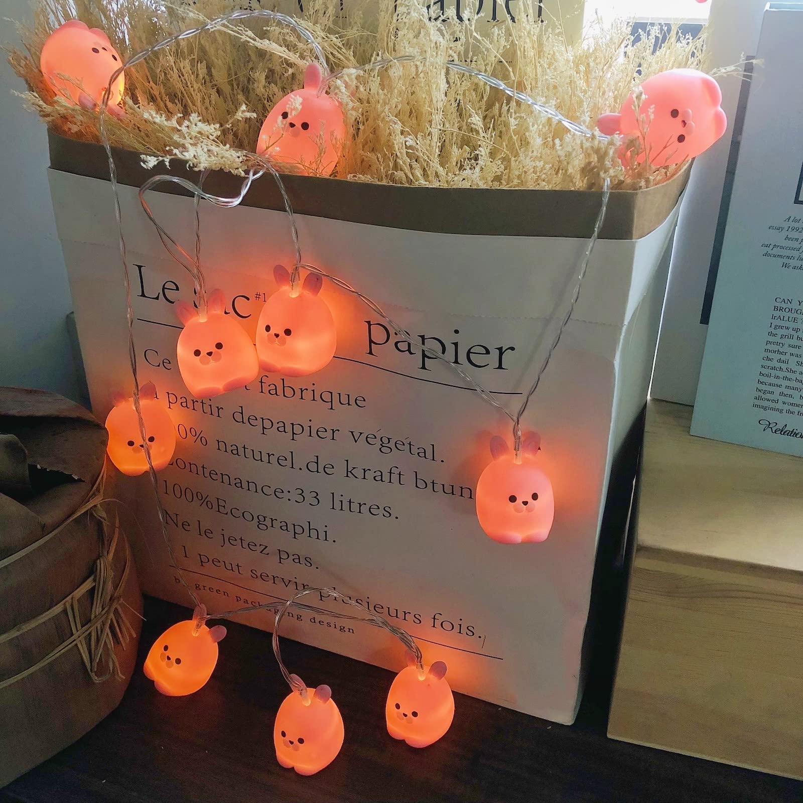 10LED Cute Rabbit String Lights - 1.65m Battery Powered Bunny Fairy Lights for Bedroom Decor, Nursery Night Light, Garden Party & Wedding Decoration - Animal Theme Hanging Decorative Light (B-Rabbit)